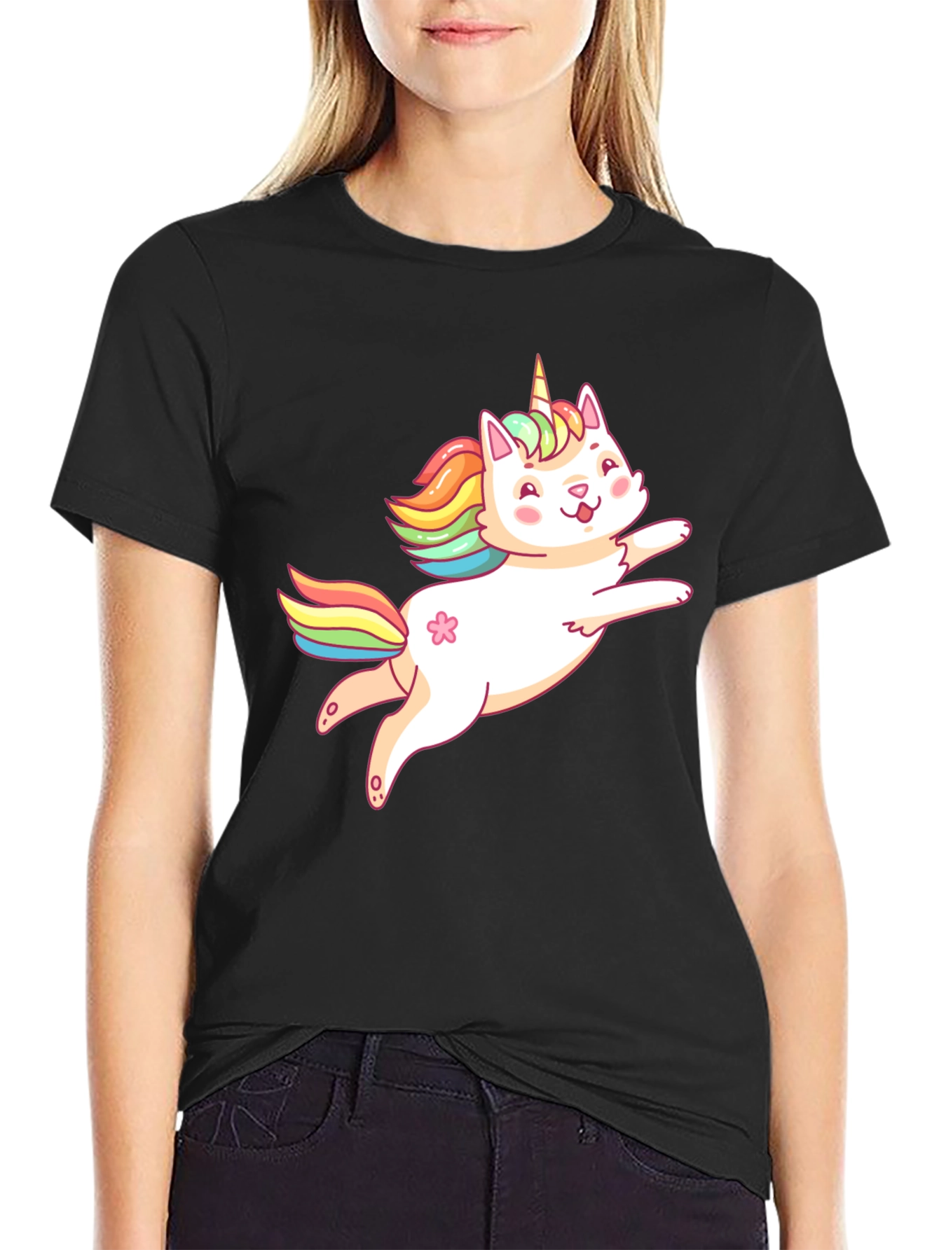 Black Unicorn Cat Graphic T-Shirt - Fun Cute Tee view 2