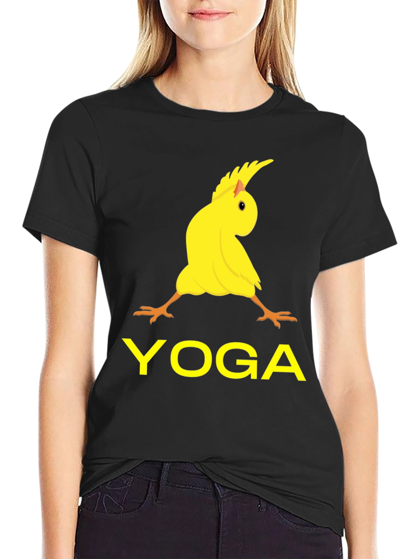 Black Yoga Cockatiel Black T-Shirt view 2