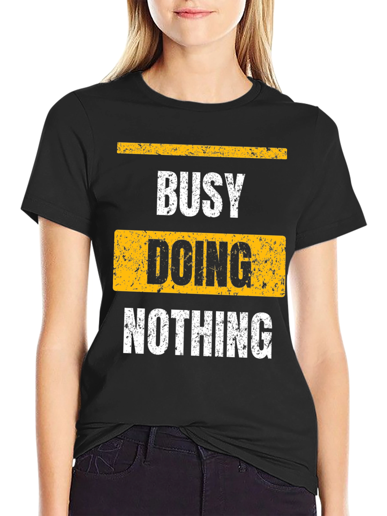 Black Busy Doing Nothing Black Graphic T-Shirt view 2
