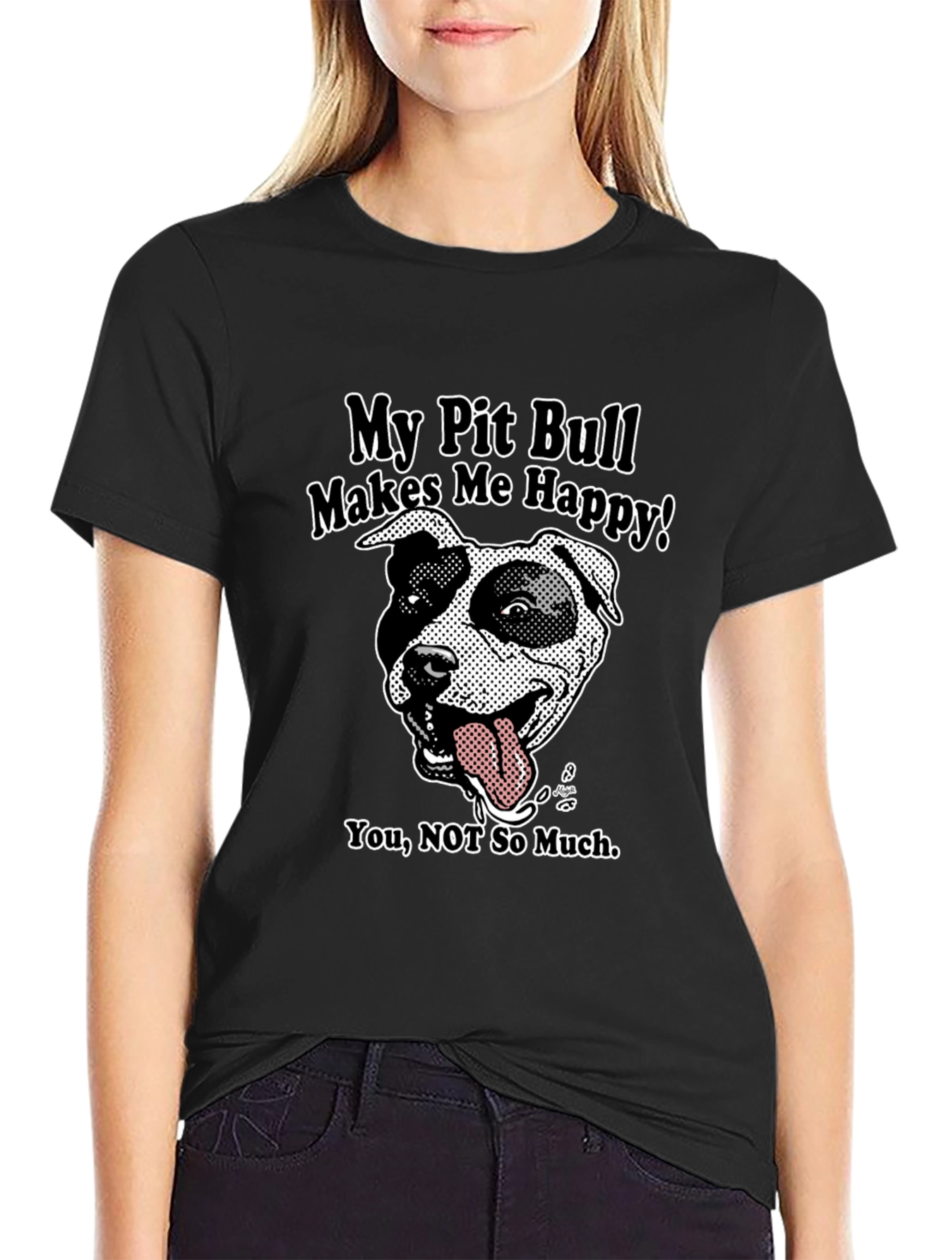 Black Pit Bull Lover T-Shirt - My Pit Bull Makes Me Happy view 2