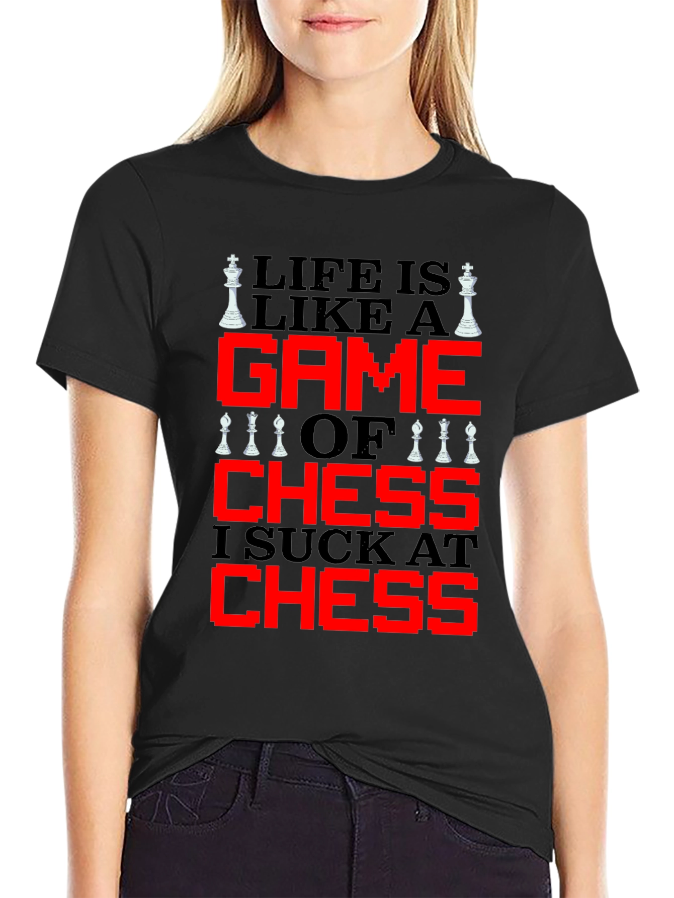 Black Life is Like Chess T-Shirt - Funny Game Tee view 2