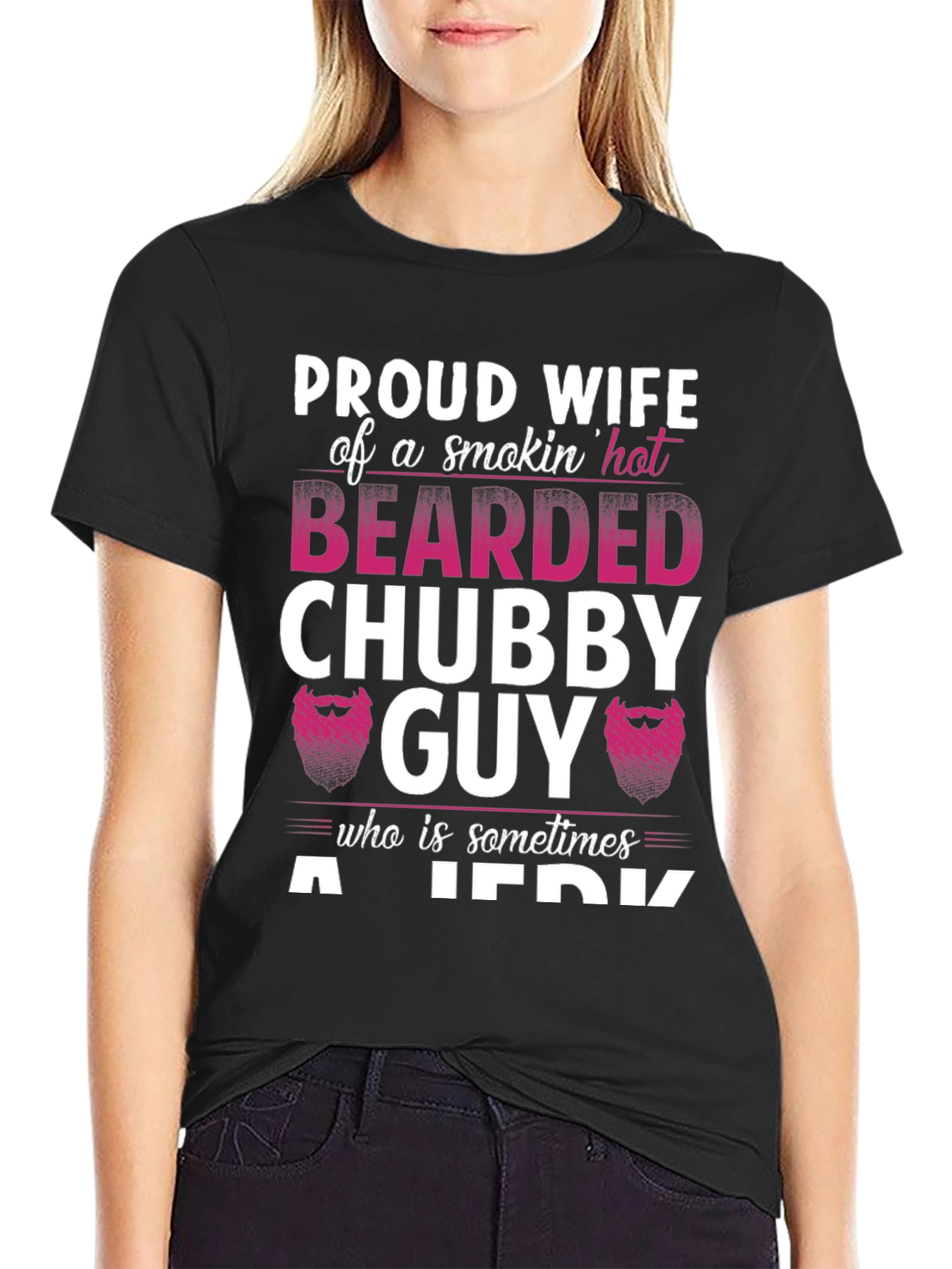 Black Proud Wife Bearded Chubby Guy T-Shirt view 2