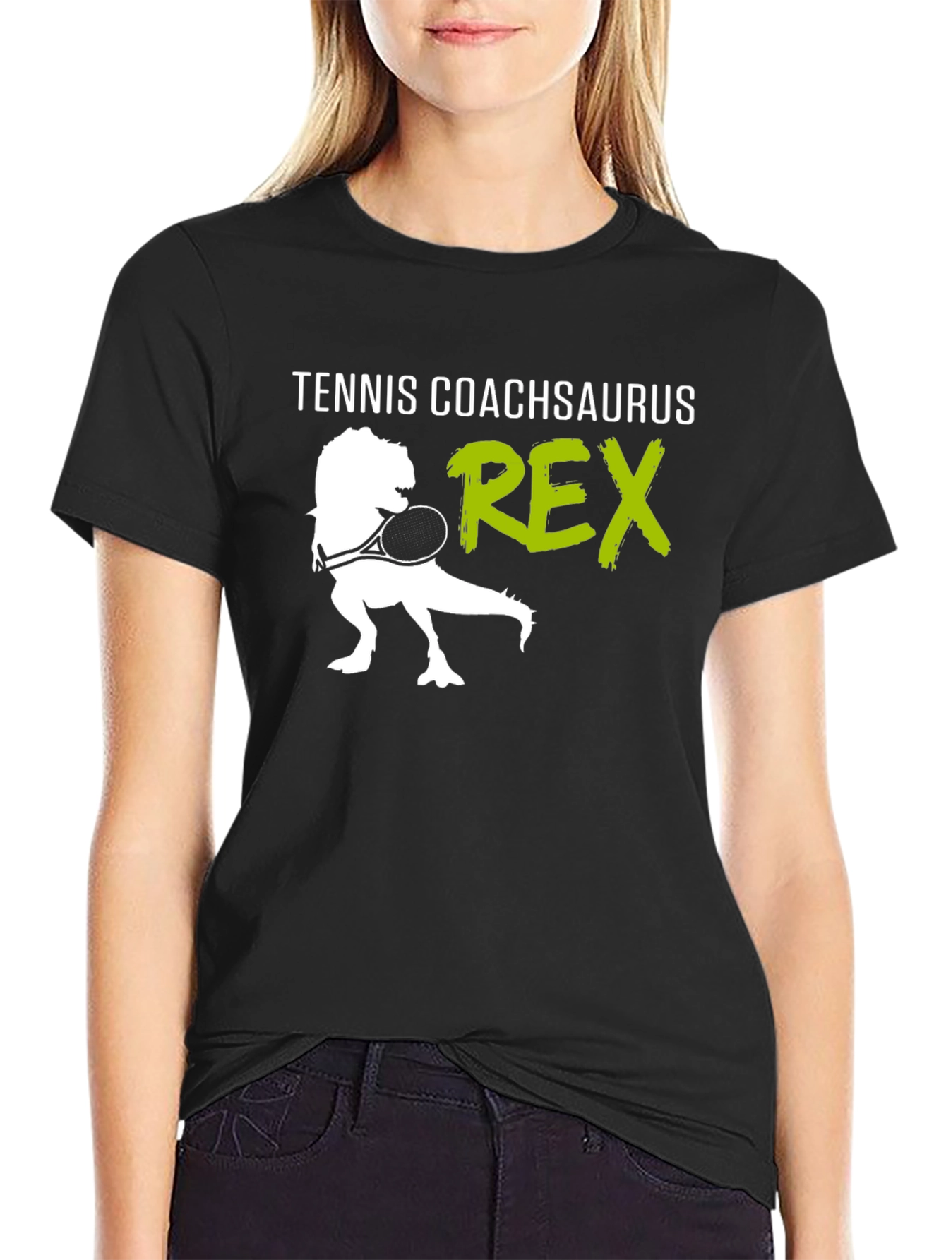 Black Tennis Coach T-Rex Graphic Tee view 2