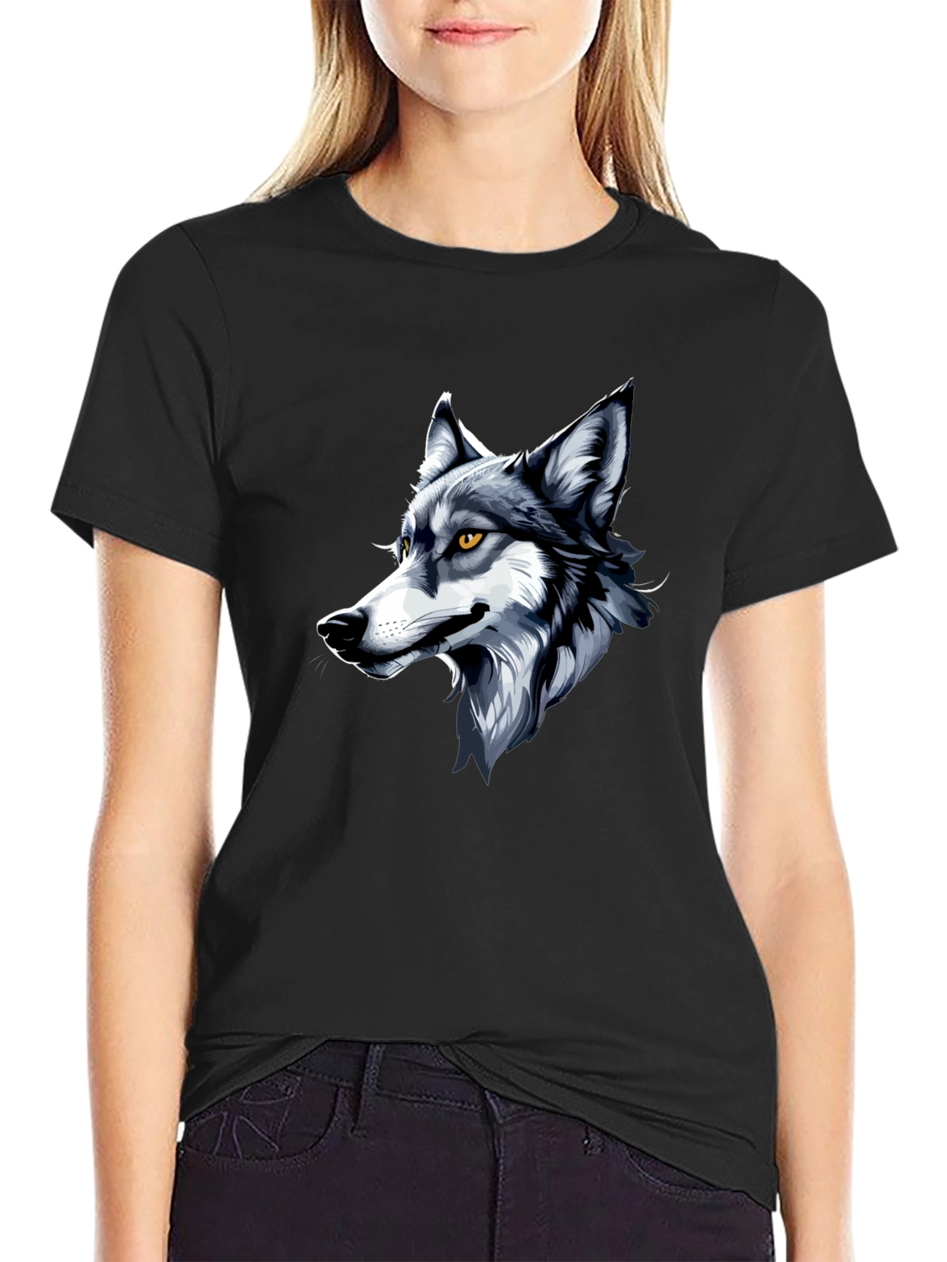 Black Cool Wolf Graphic Tee - Black Cotton Shirt view 2