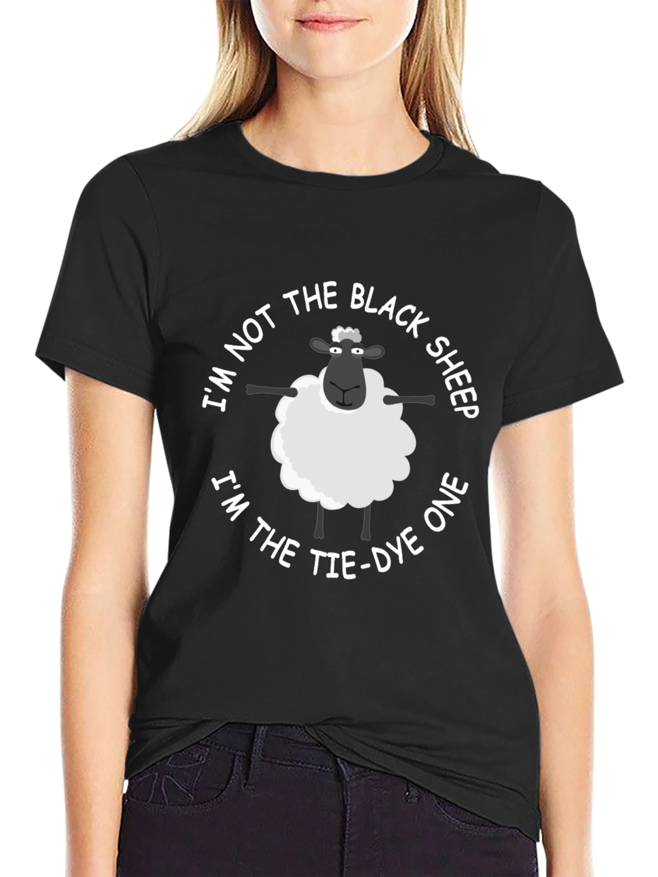 Black Tie-Dye One Sheep T-Shirt - Novelty Black Tee view 2