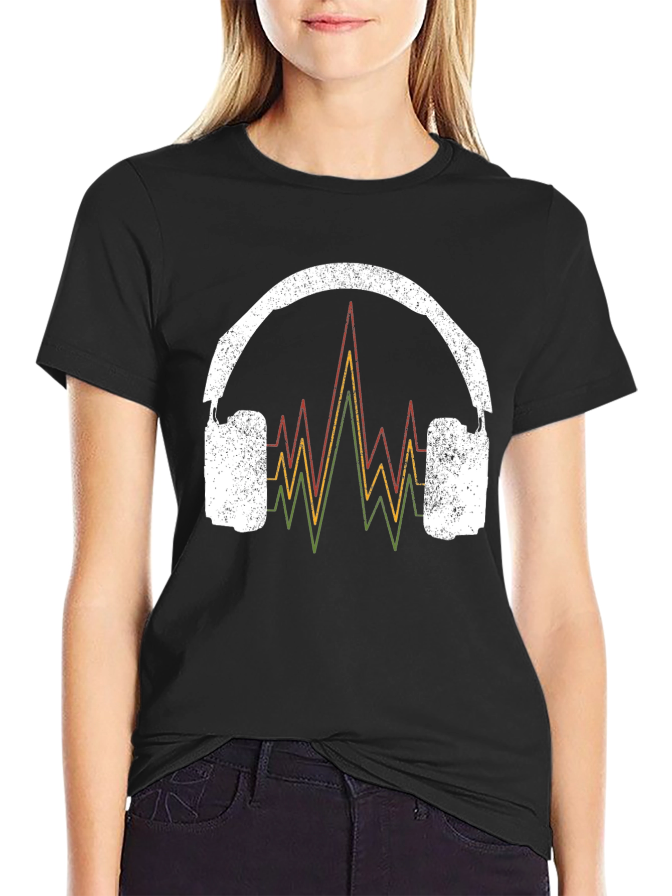 Black Retro Rasta Headphones Graphic Tee view 2