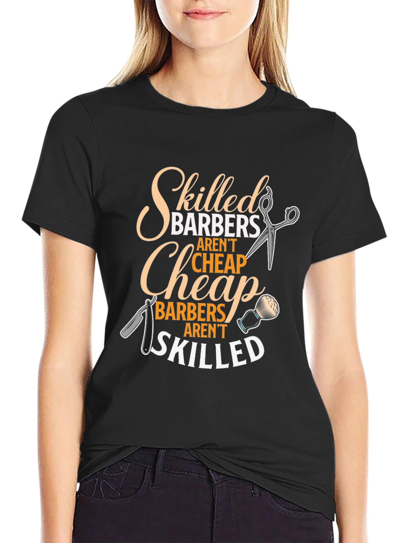 Black Skilled Barbers Graphic Tee - Black Crew Neck T-Shirt view 2
