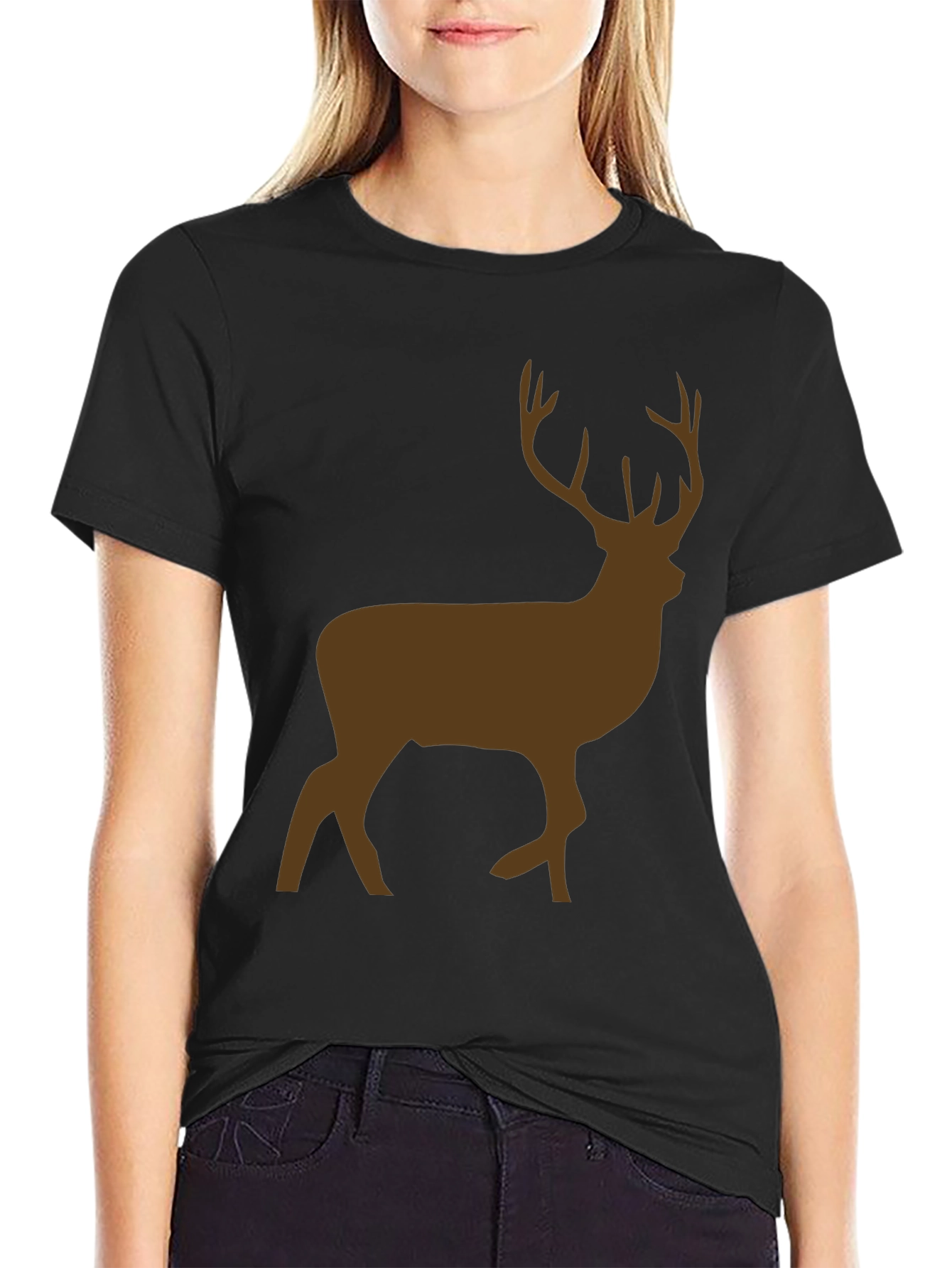 Black Men's Black T-Shirt with Brown Deer Graphic view 2