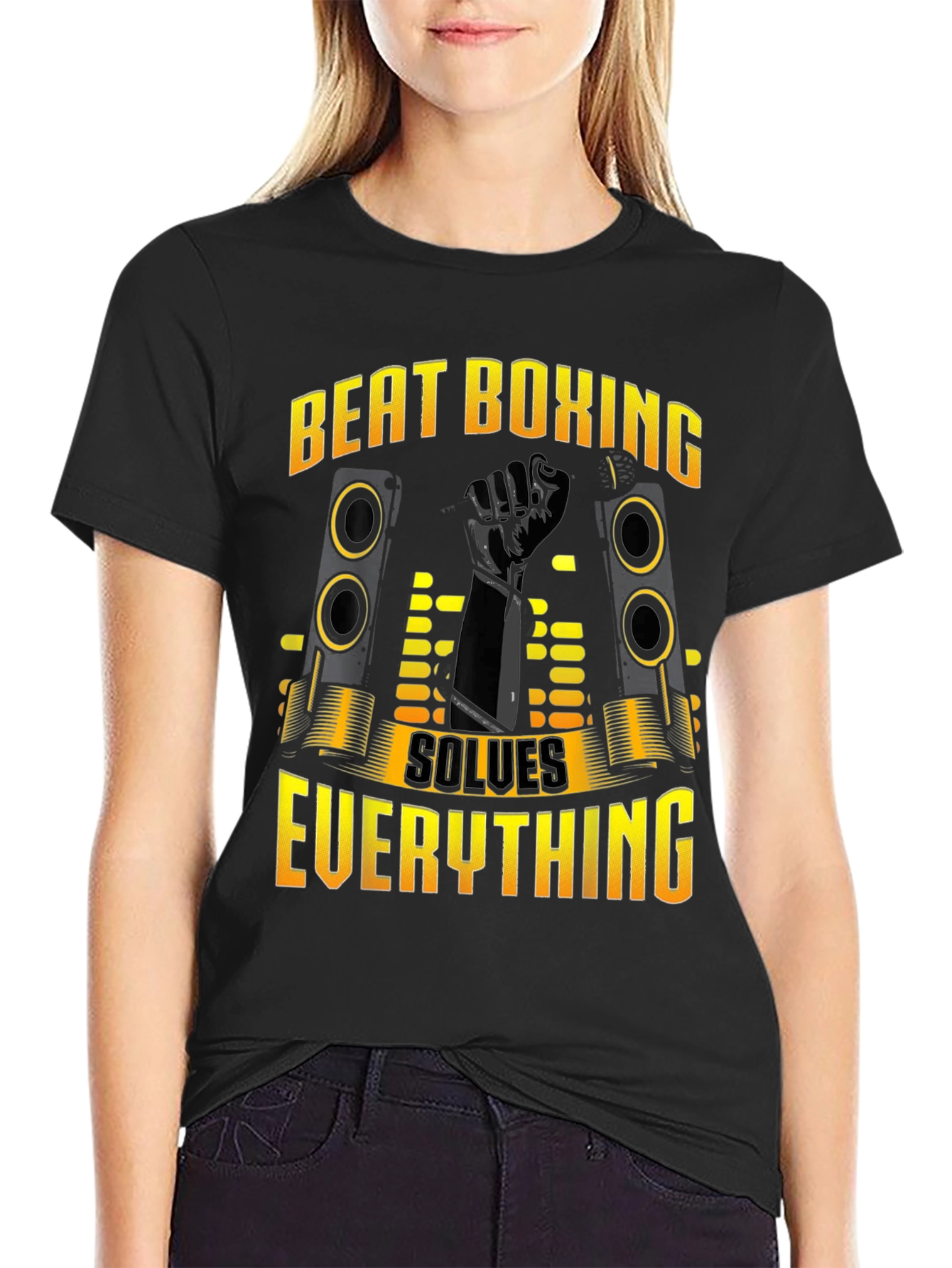 Black Beat Boxing Solves Everything Black T-Shirt view 2