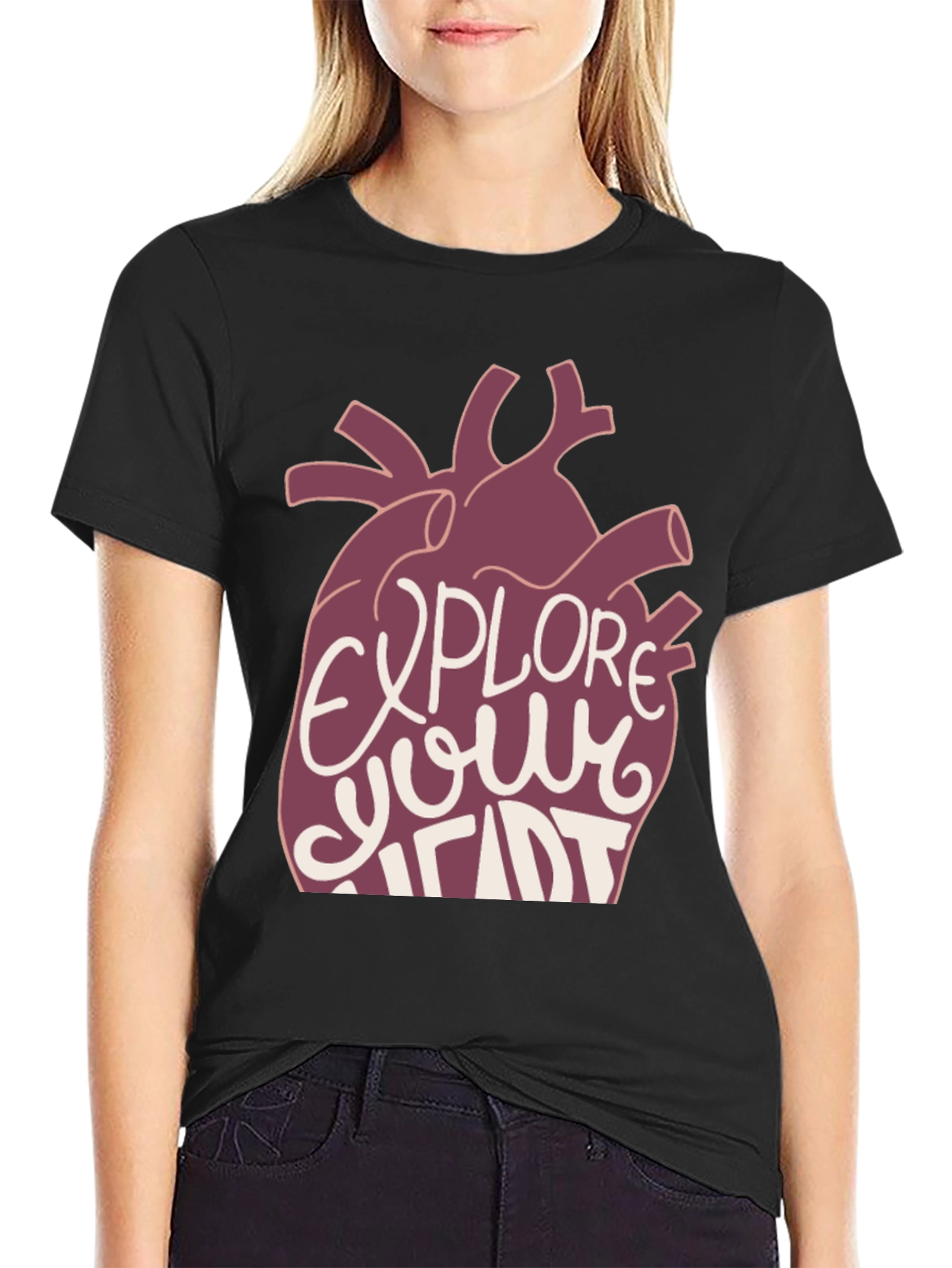 Black Explore Your Heart Graphic Tee - Black view 2
