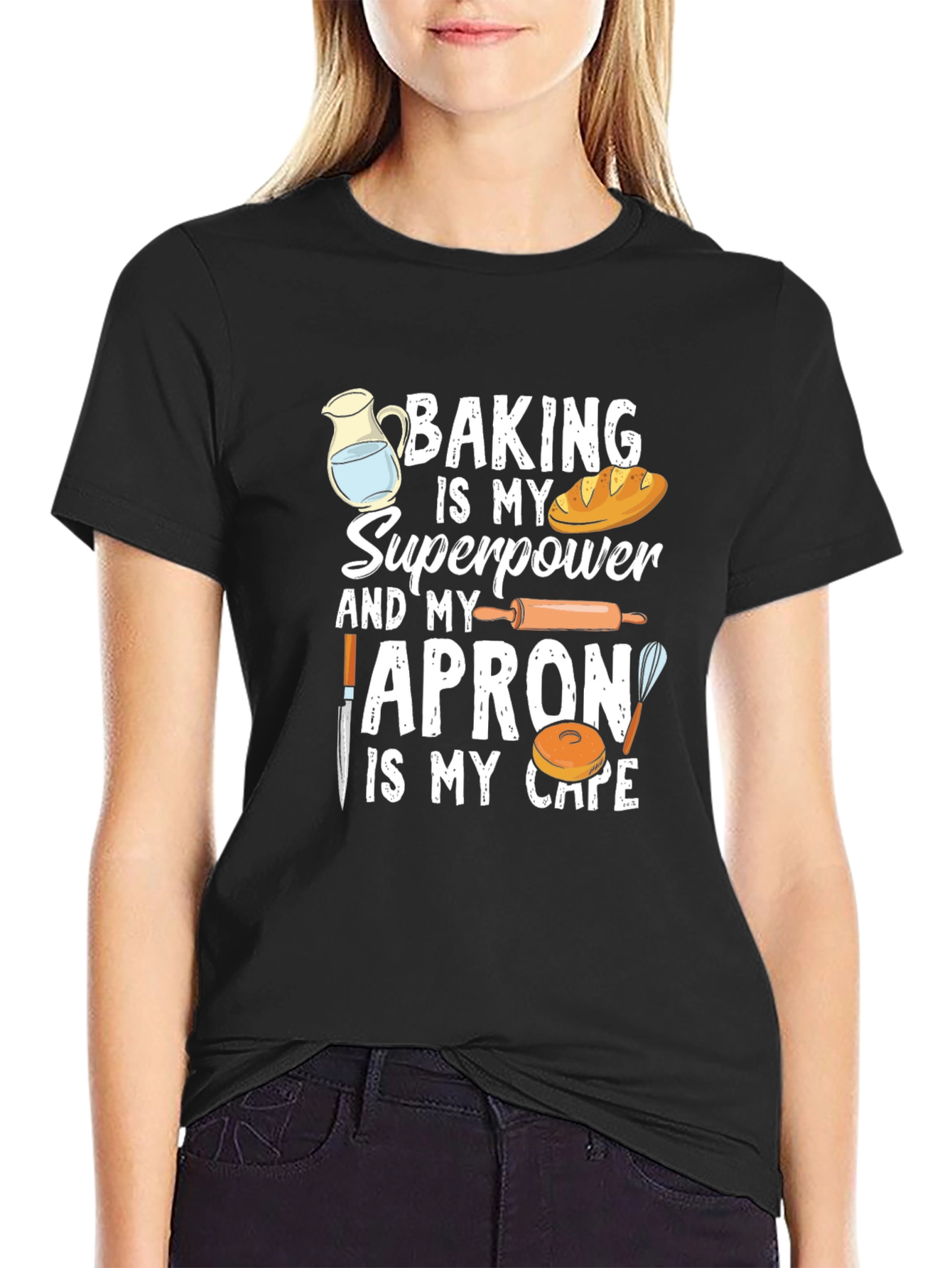 Black Baking Superpower T-Shirt, Funny Baker Tee view 2