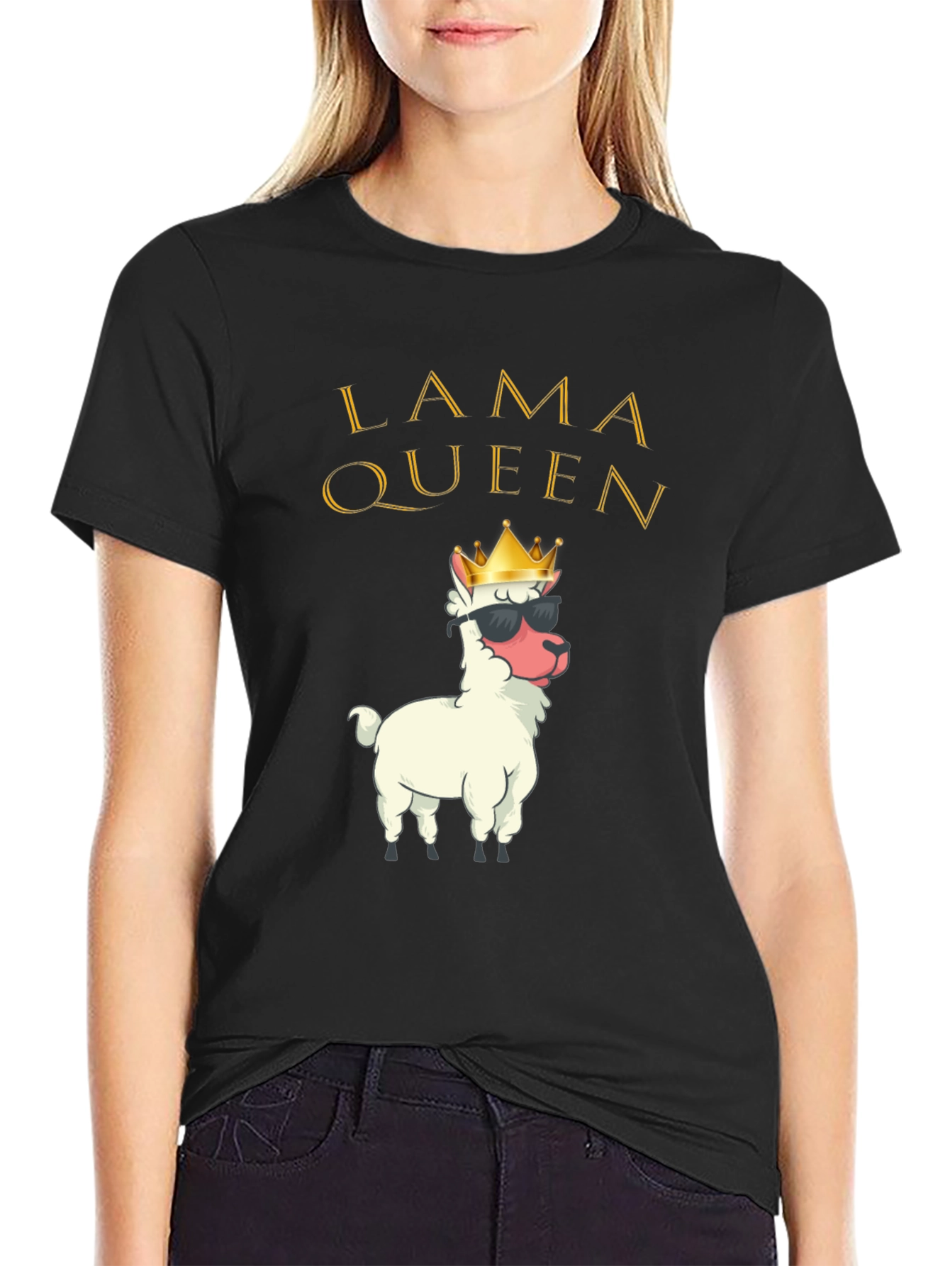 Black Lama Queen Graphic T-Shirt Funny Alpaca Tee view 2