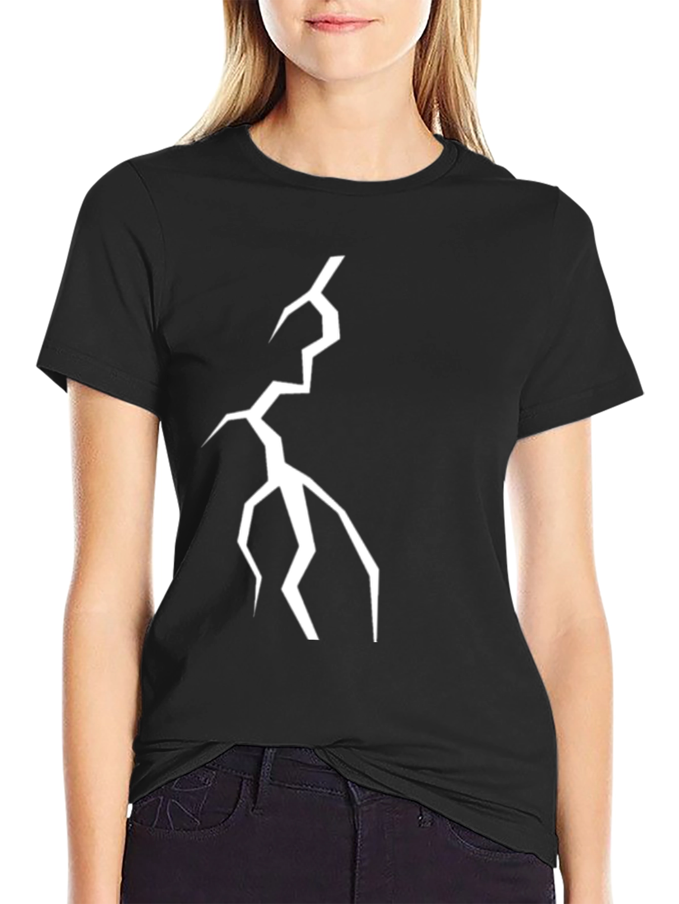 Black Abstract Lightning Bolt Graphic Tee - Black view 2