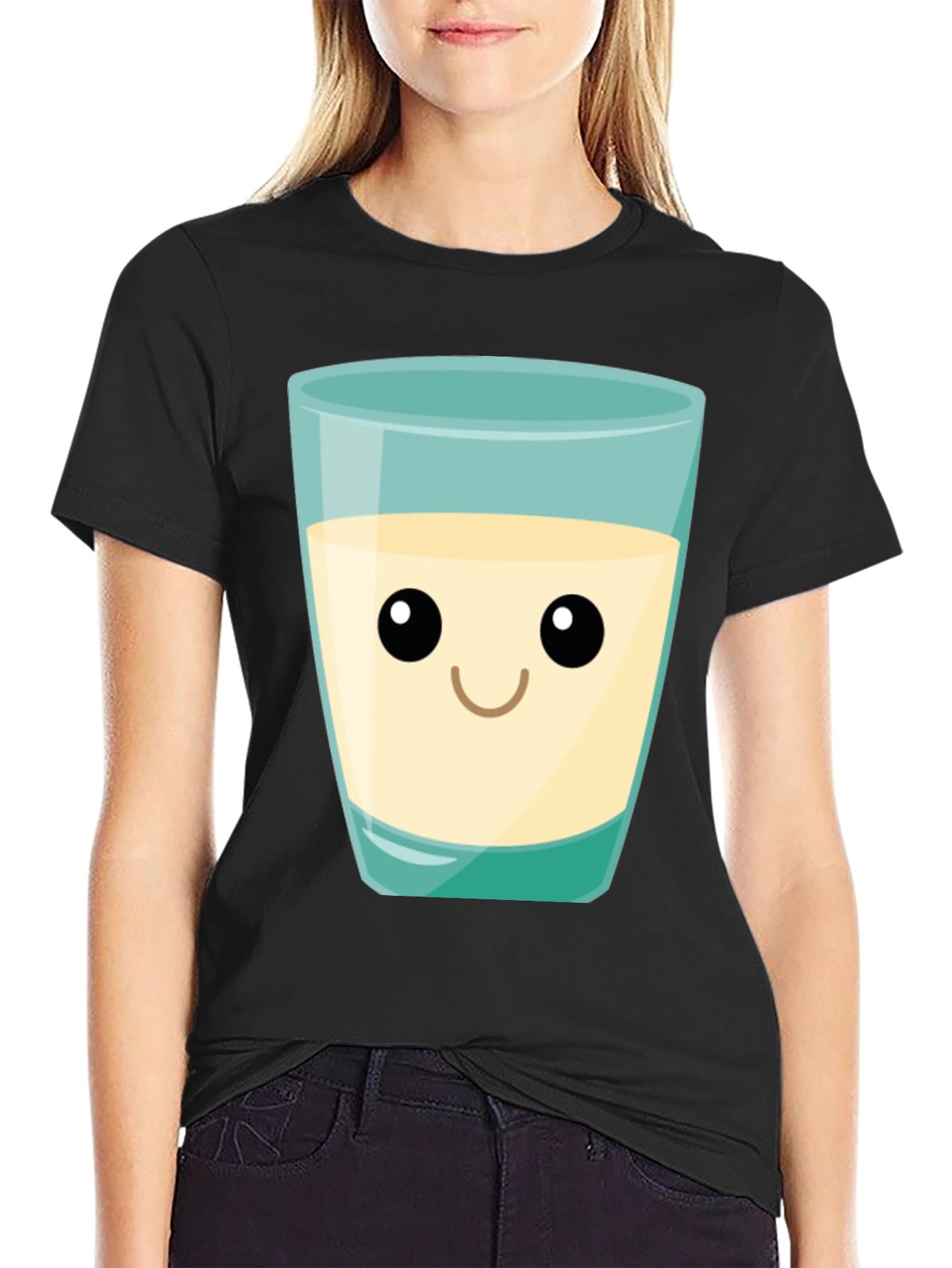 Black Cute Milk Glass Graphic Tee - Black Cotton T-Shirt view 2