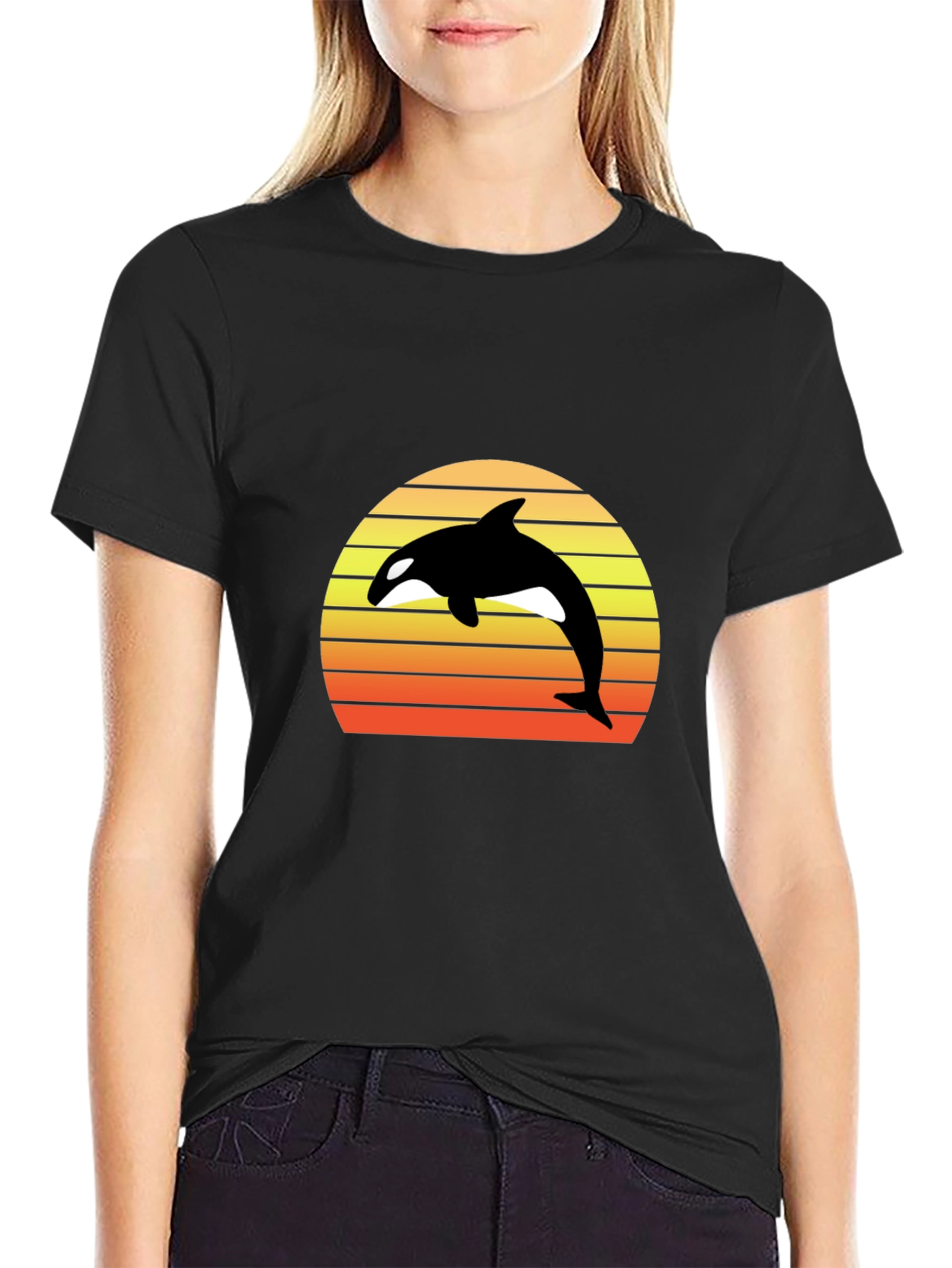 Black Orca Sunset Graphic Tee - Retro Style view 2
