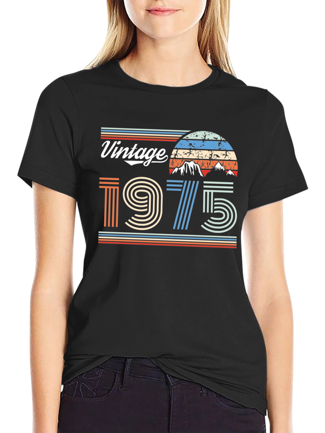Black Vintage 1975 Graphic T-Shirt - Retro Style view 2