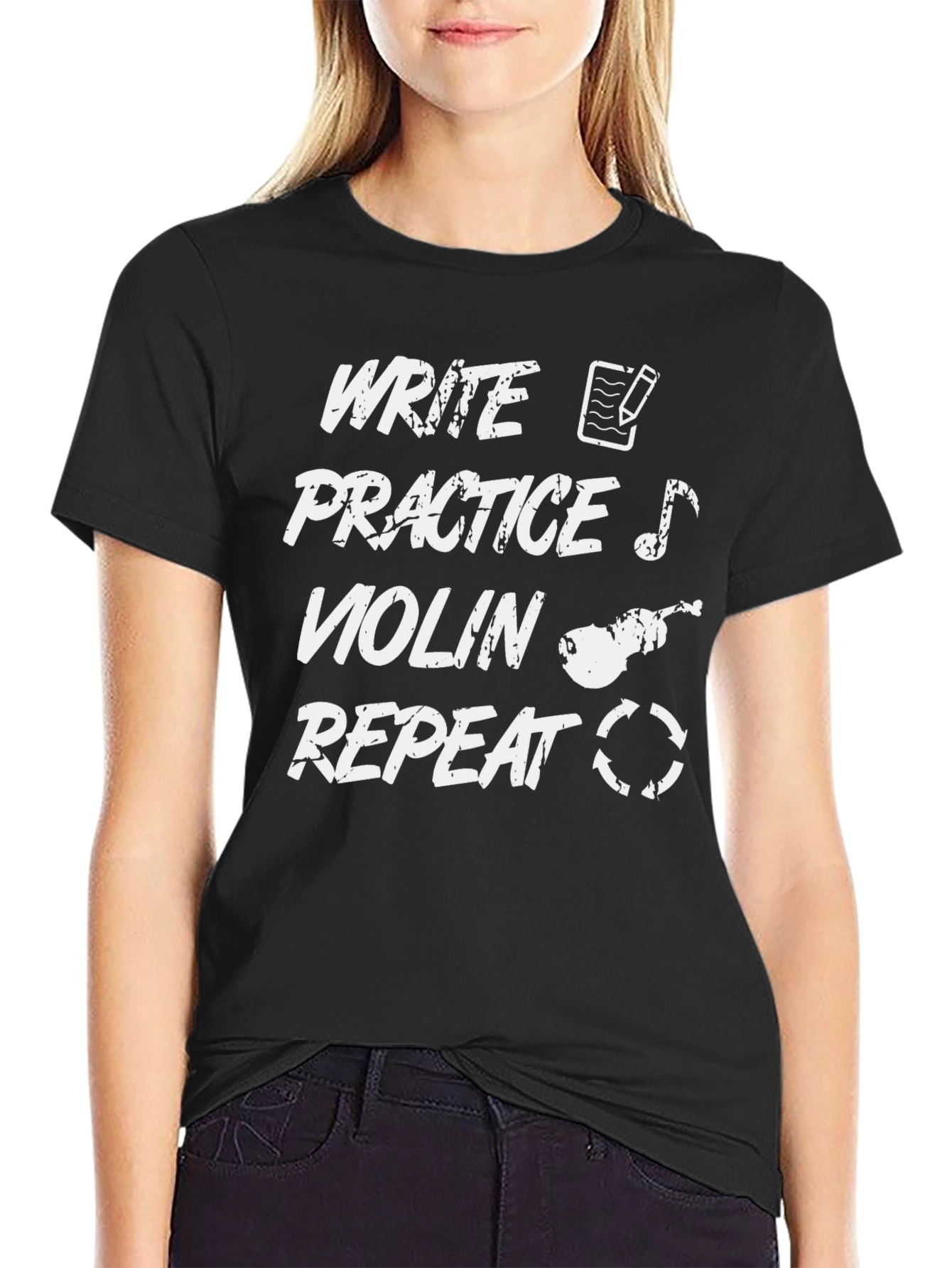 Black Write Practice Violin Repeat T-Shirt view 2