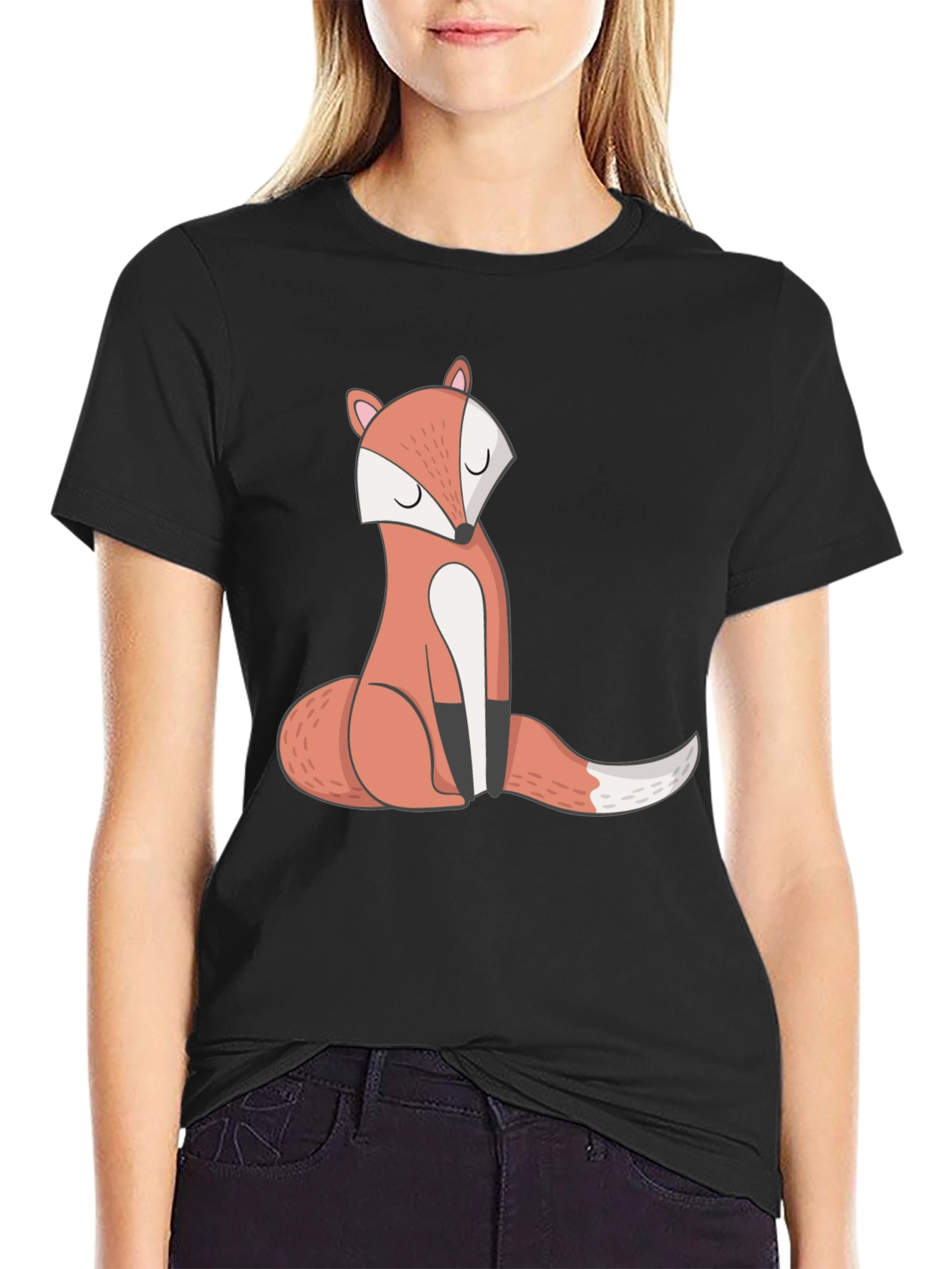 Black Cool Fox Graphic Tee - Unisex Black T-Shirt view 2