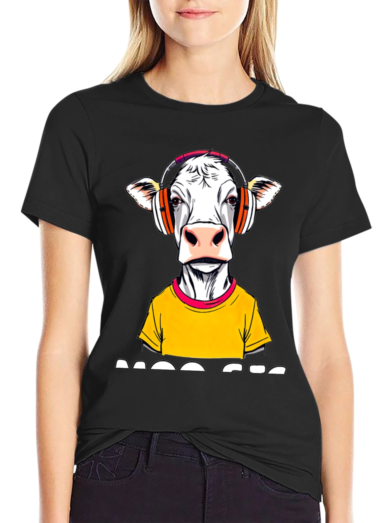 Black DJ Cow Graphic Tee - Black Cotton Blend view 2