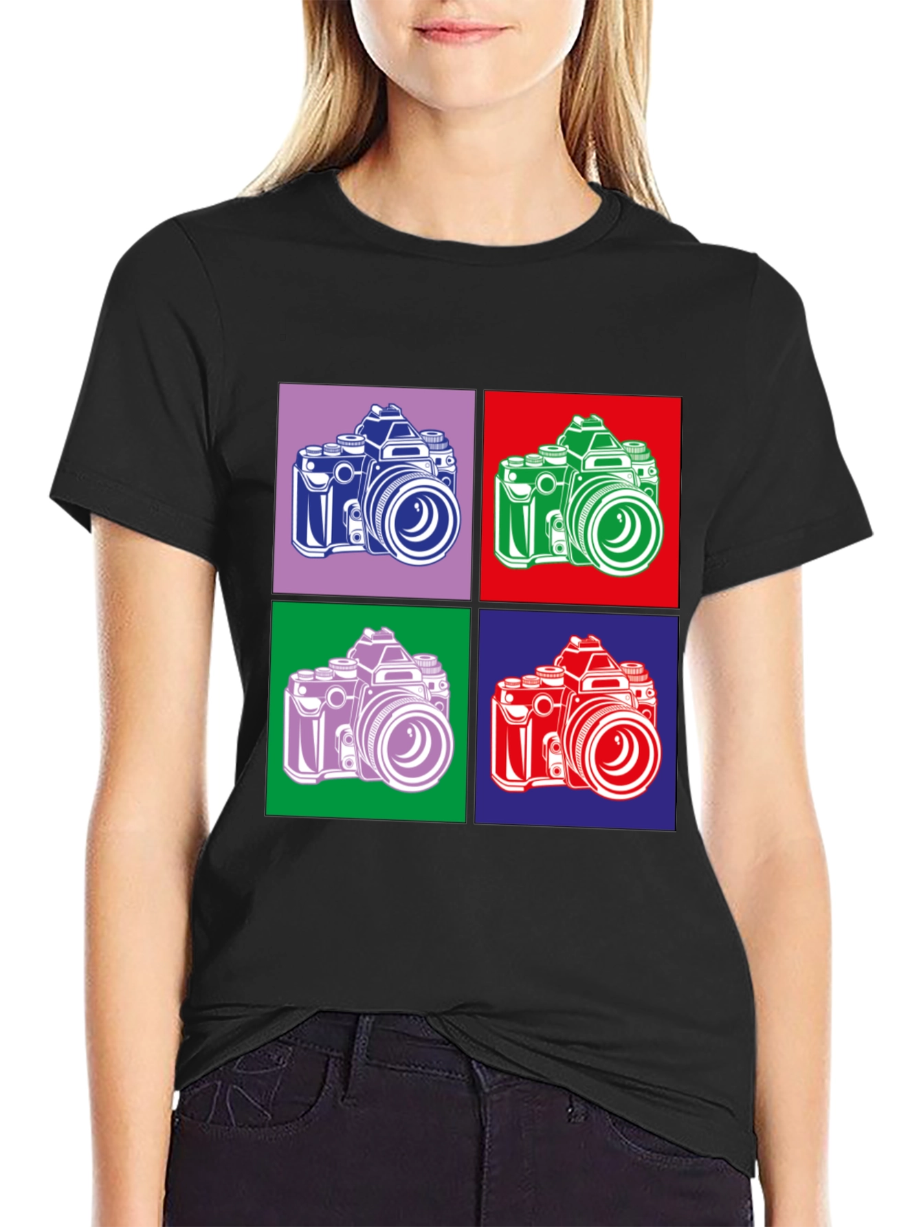Black Retro Camera Graphic Tee - Pop Art Style view 2