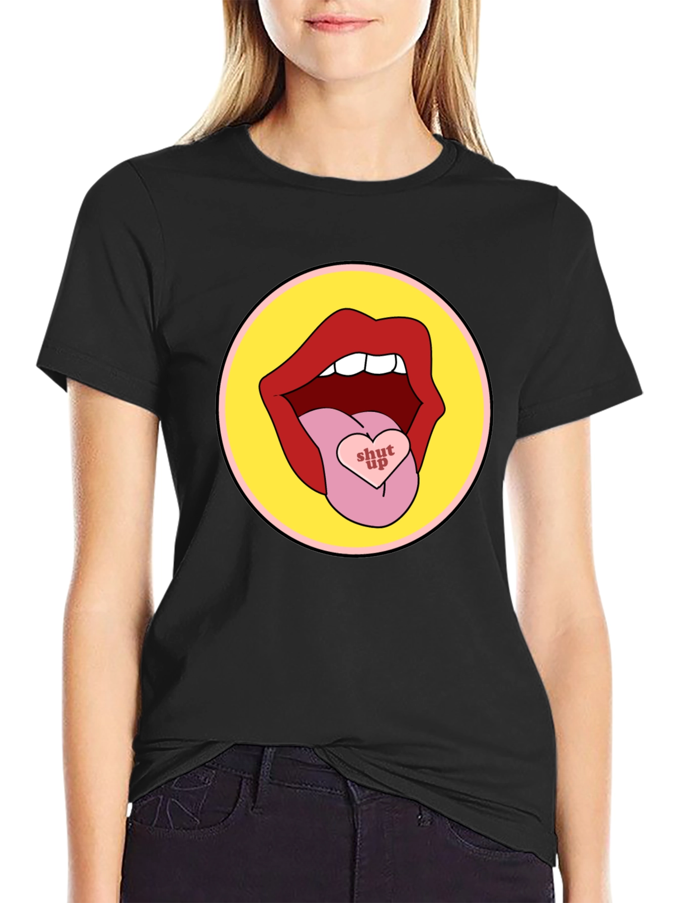 Black Shut Up Lips Graphic Tee - Unisex view 2
