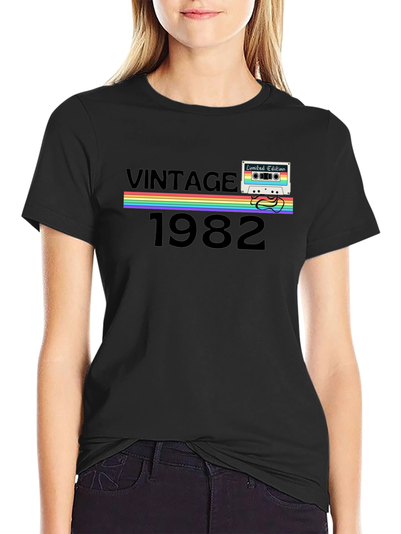Black Vintage 1982 Cassette Tape Graphic T-Shirt view 2