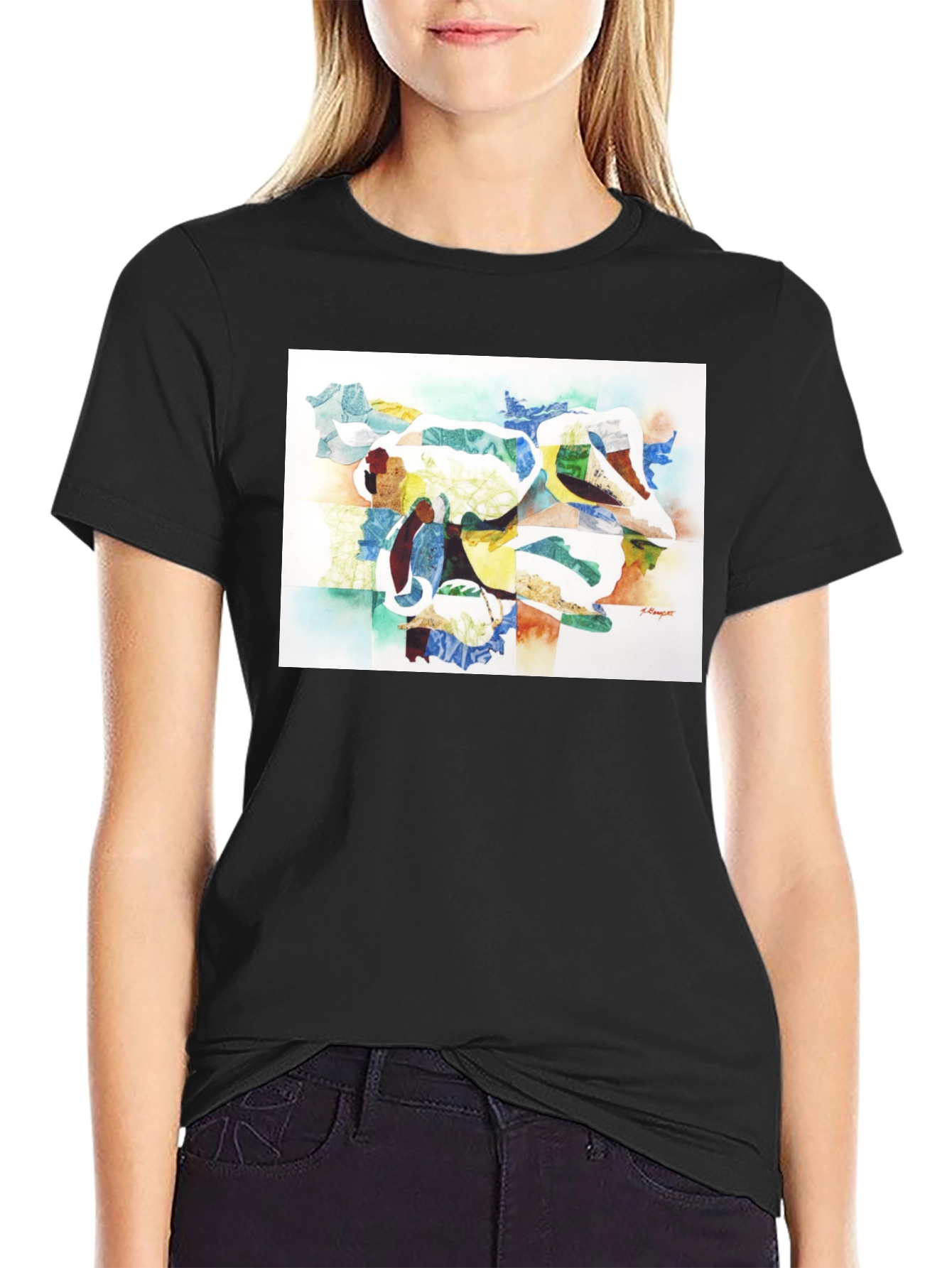 Black Abstract Art Graphic Tee - Modern Casual Wear view 2