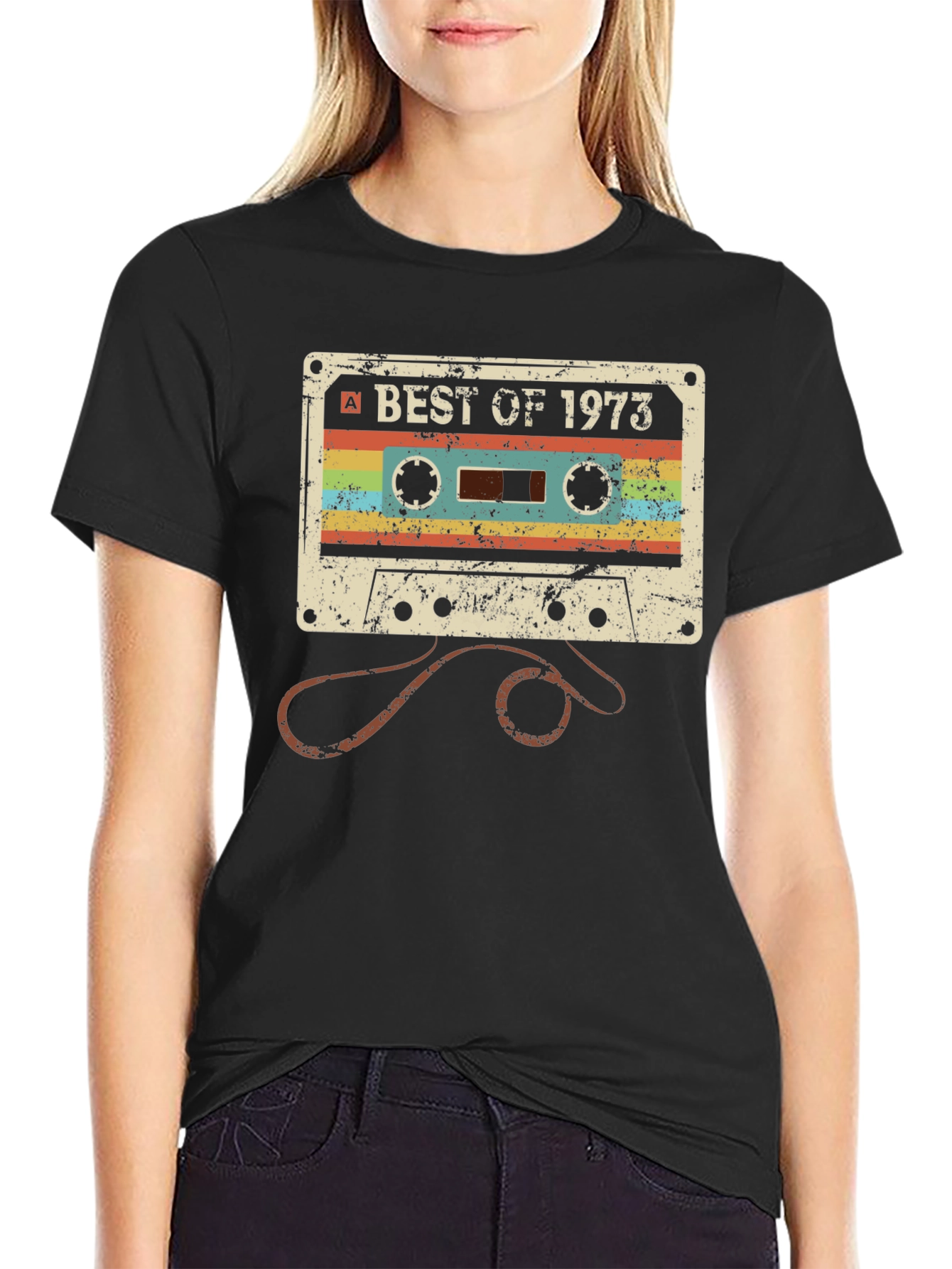 Black Retro Cassette Tape Best of 1973 Graphic Tee view 2