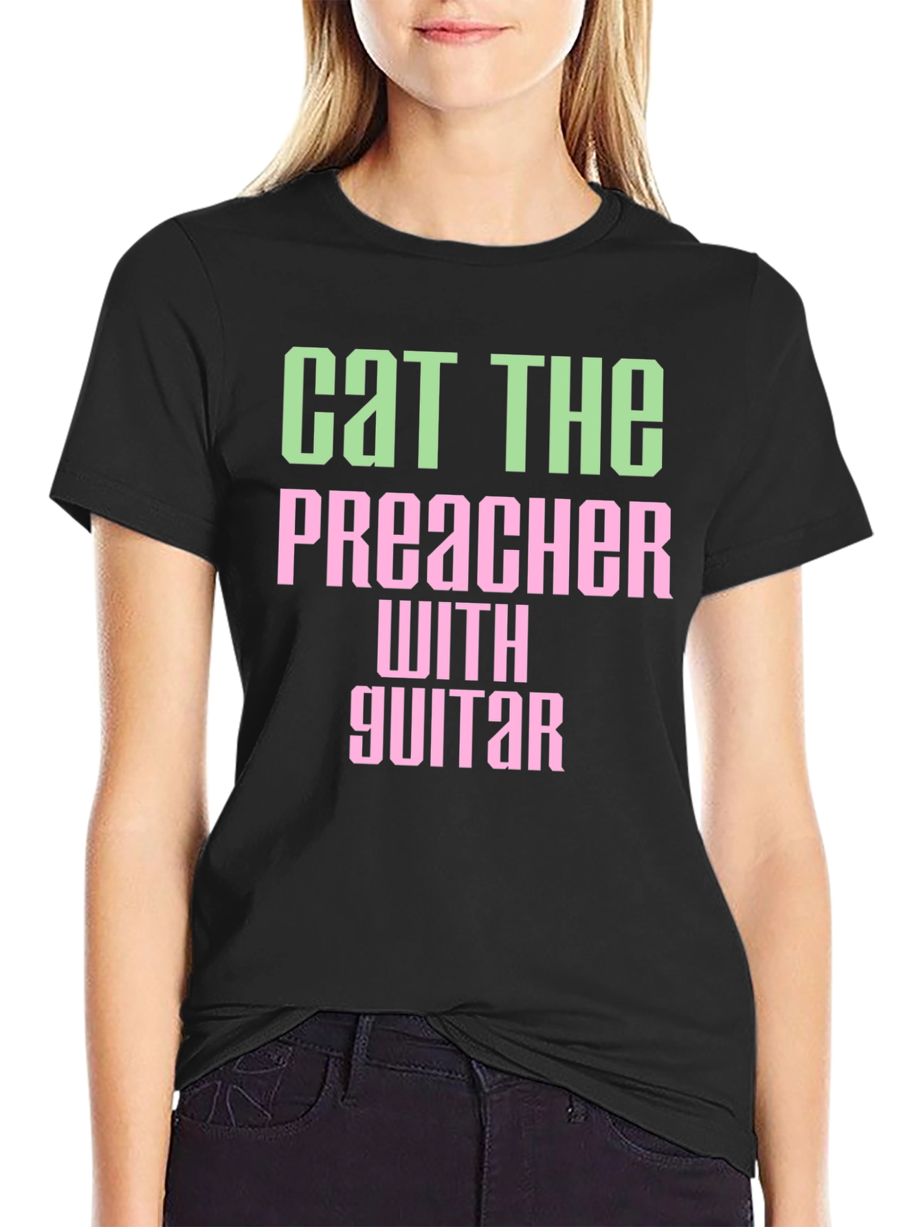 Black Cat The Preacher with Guitar Graphic T-Shirt view 2