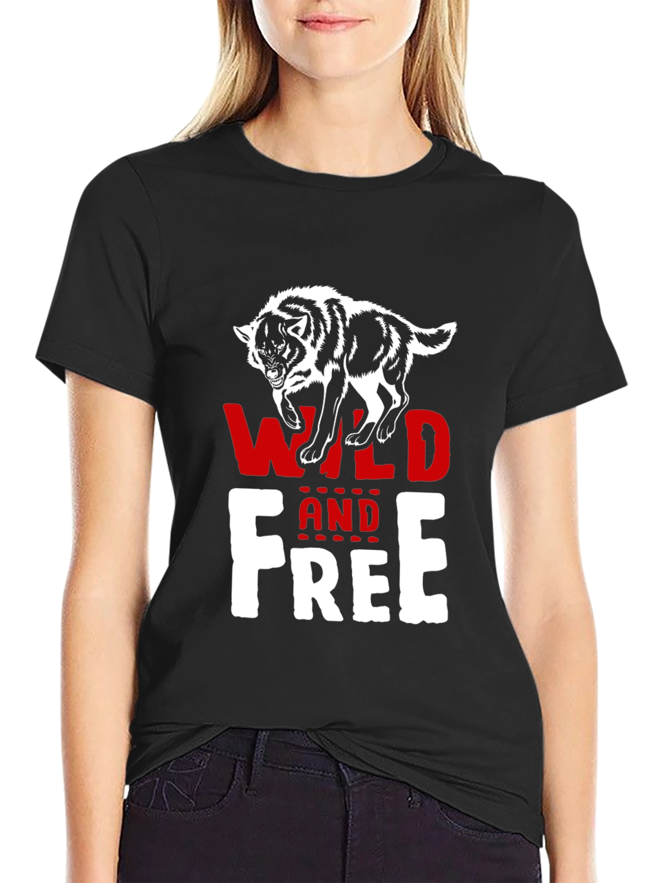 Black Wild and Free Wolf Graphic T-Shirt view 2