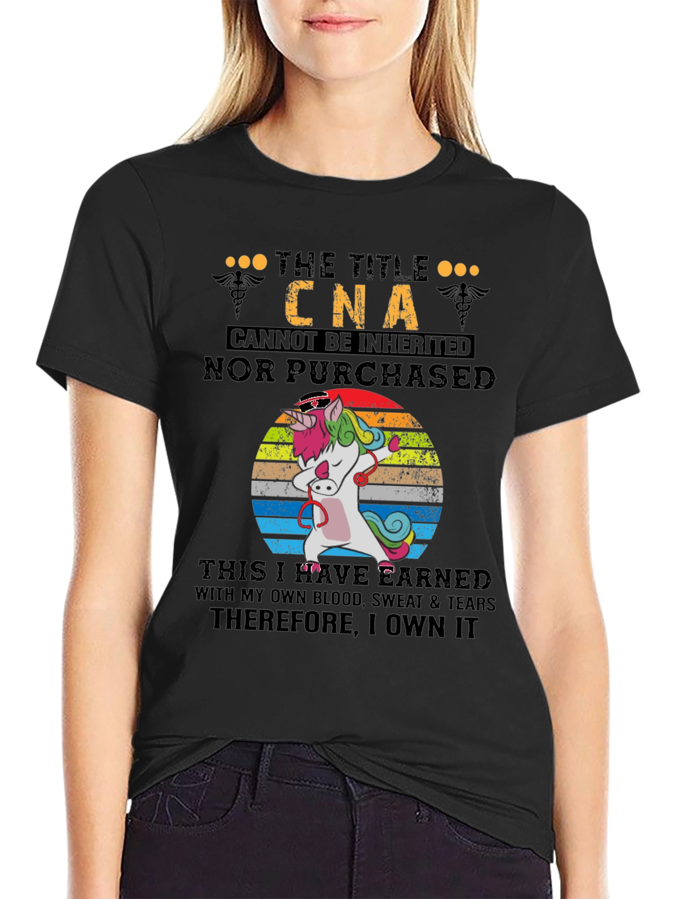 Black CNA Unicorn T-Shirt - Earned, Not Inherited view 2