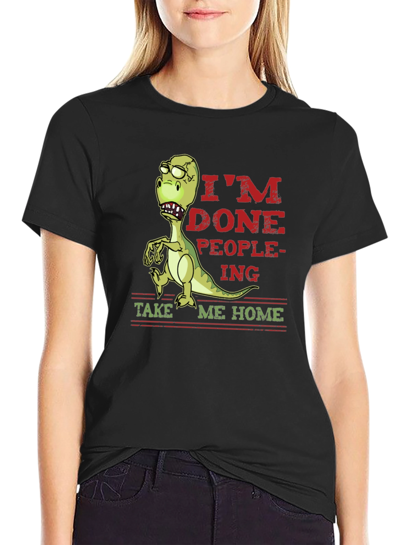 Black I'm Done People-ing Dinosaur Graphic Tee view 2