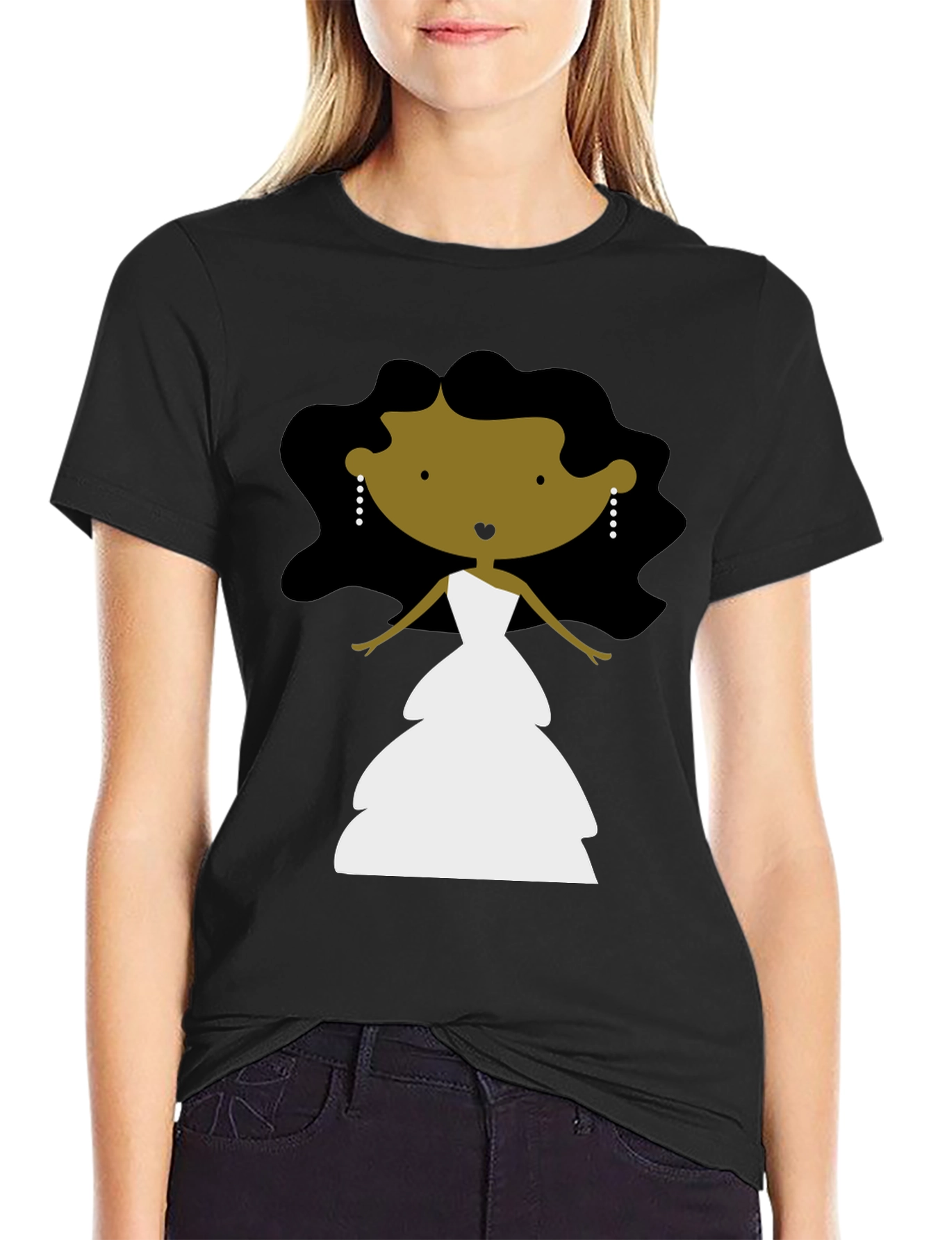Black Black T-Shirt with Cartoon Bride Graphic view 2