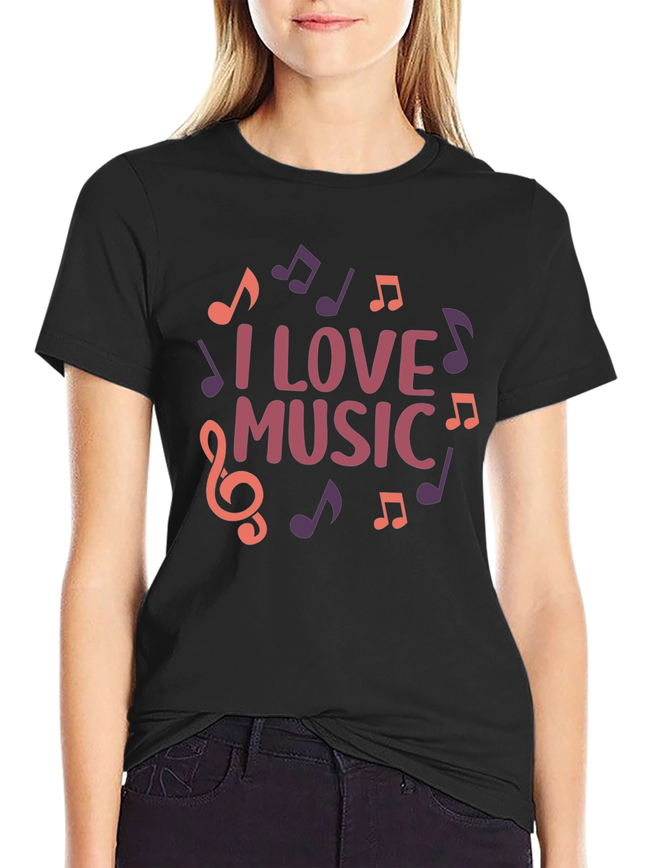 Black I Love Music Graphic Tee - Black T-Shirt view 2