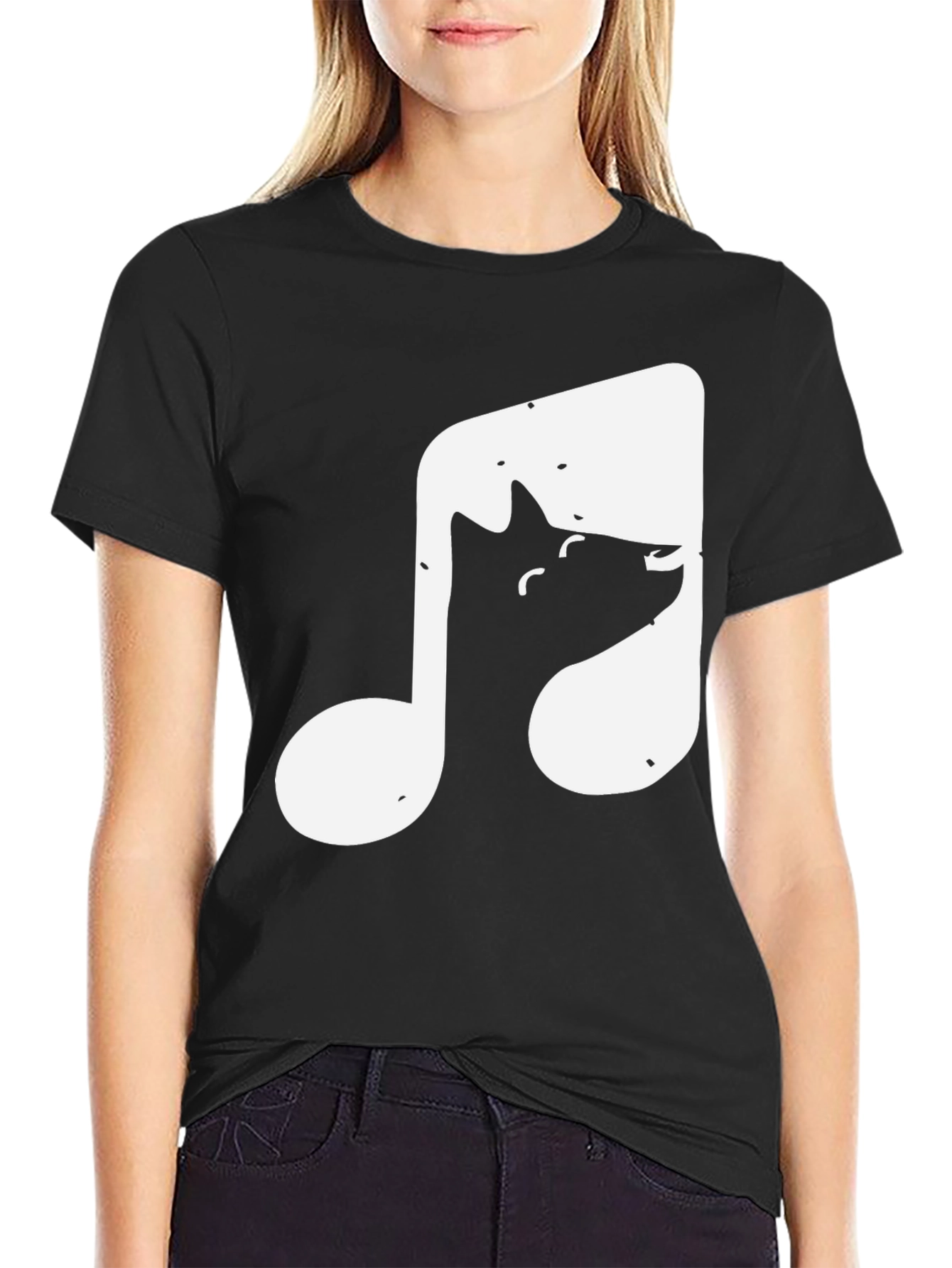 Black Music Note Cat T-Shirt - Black view 2