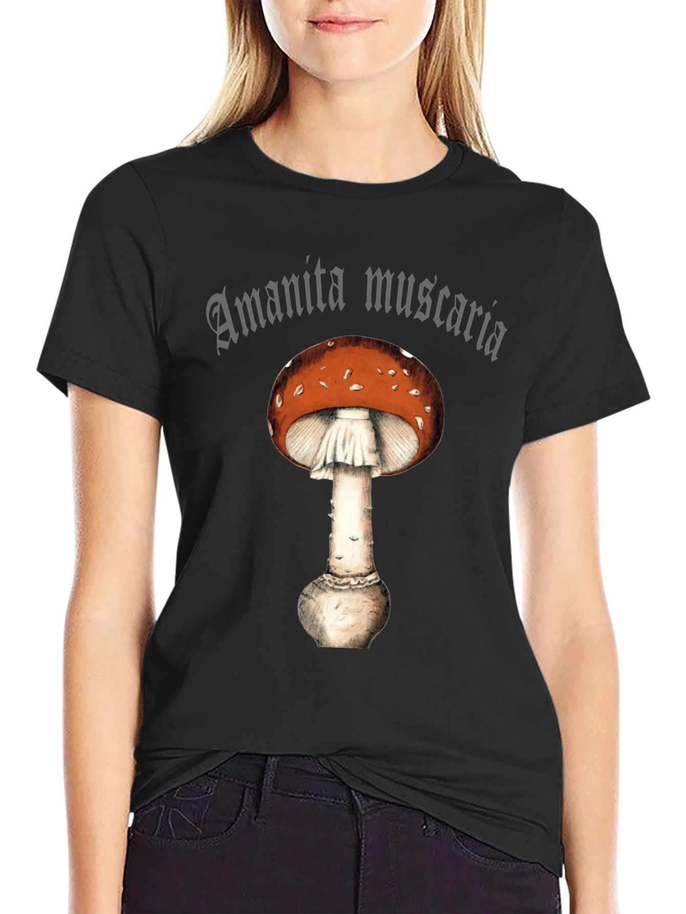 Black Amanita Muscaria Graphic Tee -  Fly Agaric Mushroom Shirt view 2