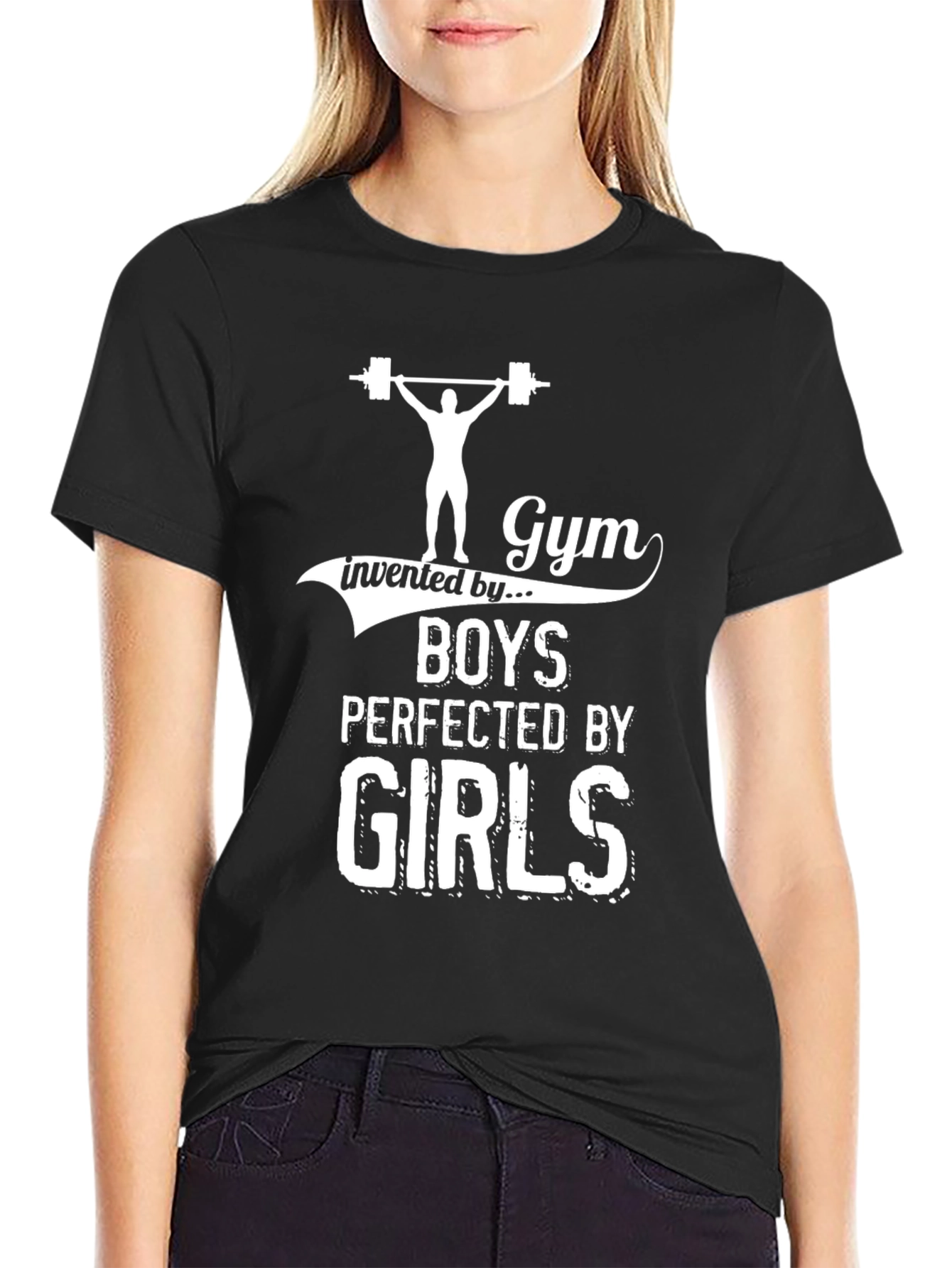Black Gym Invented By Boys Perfected By Girls Graphic Tee view 2