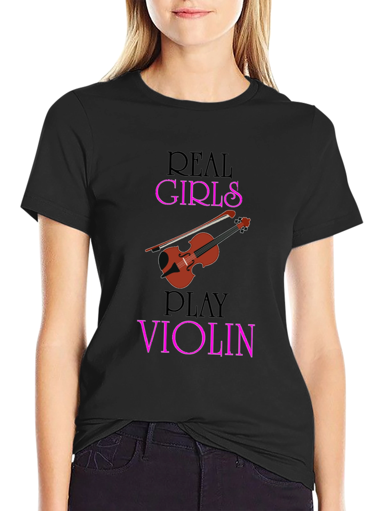 Black Real Girls Play Violin T-Shirt - Music Lover Tee view 2