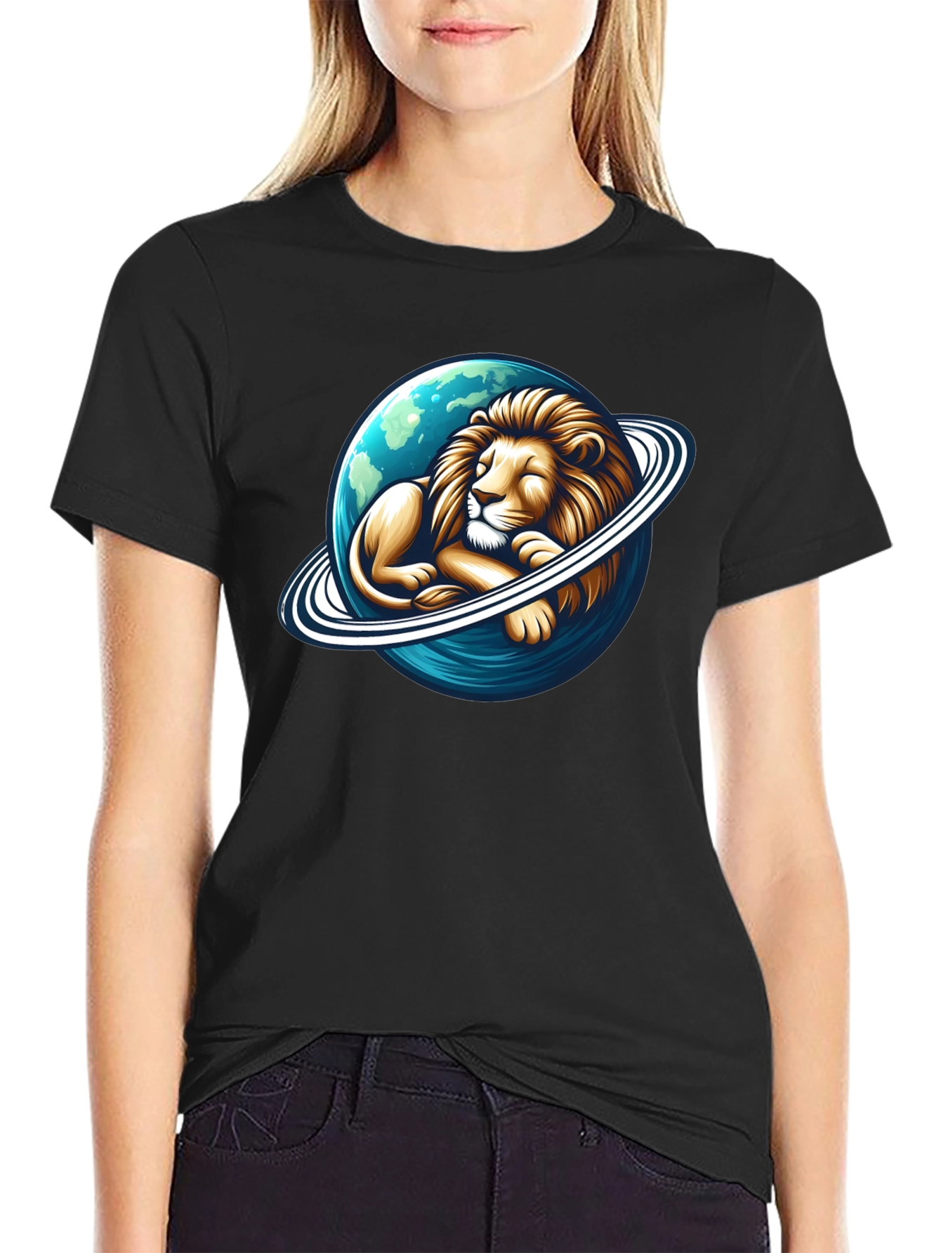 Black Lion Planet Graphic Tee - Men's Black T-Shirt view 2