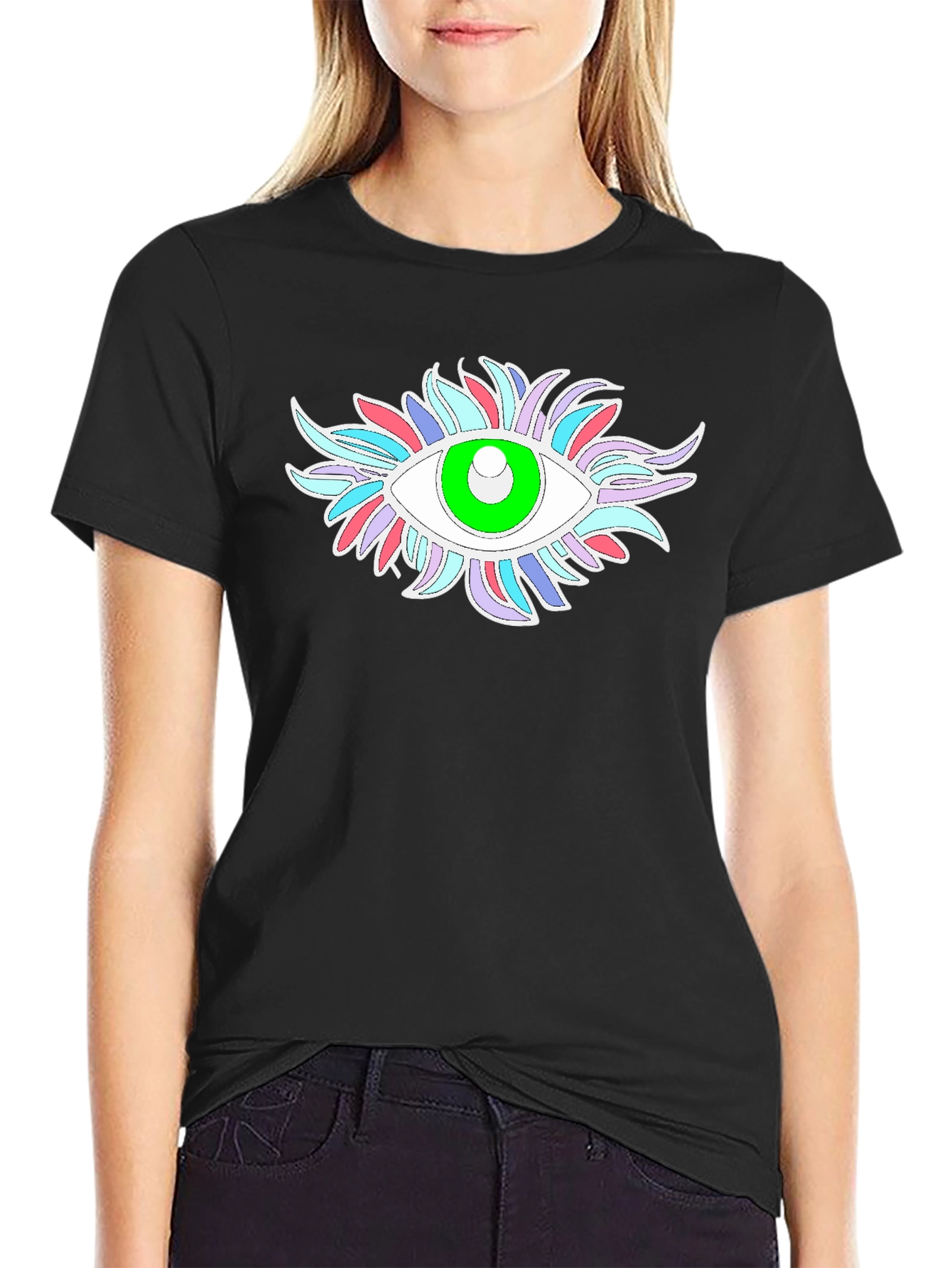 Black Eye-Catching Graphic Tee - Black Cotton Blend view 2