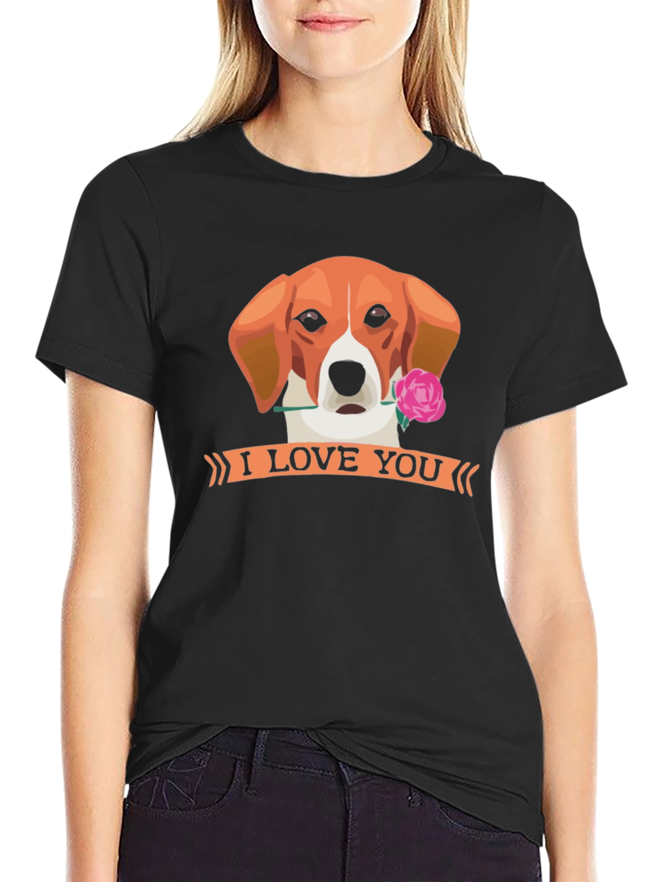 Black I Love You Dog T-Shirt - Cute Valentine's Day Tee view 2