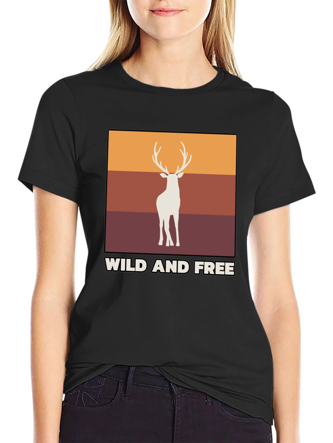 Black Wild and Free Deer Graphic Tee view 2