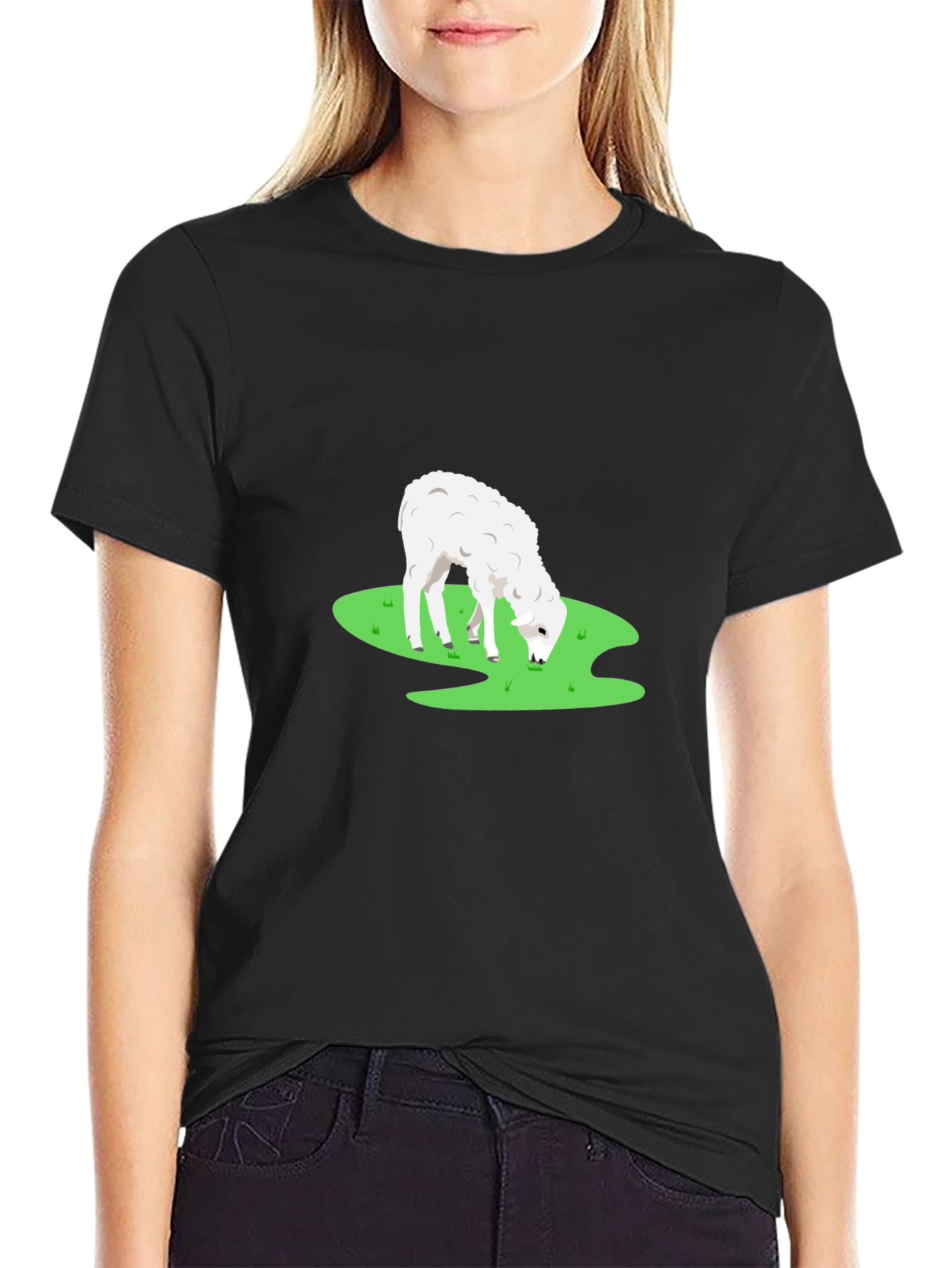 Black Black T-Shirt with Sheep Graphic view 2