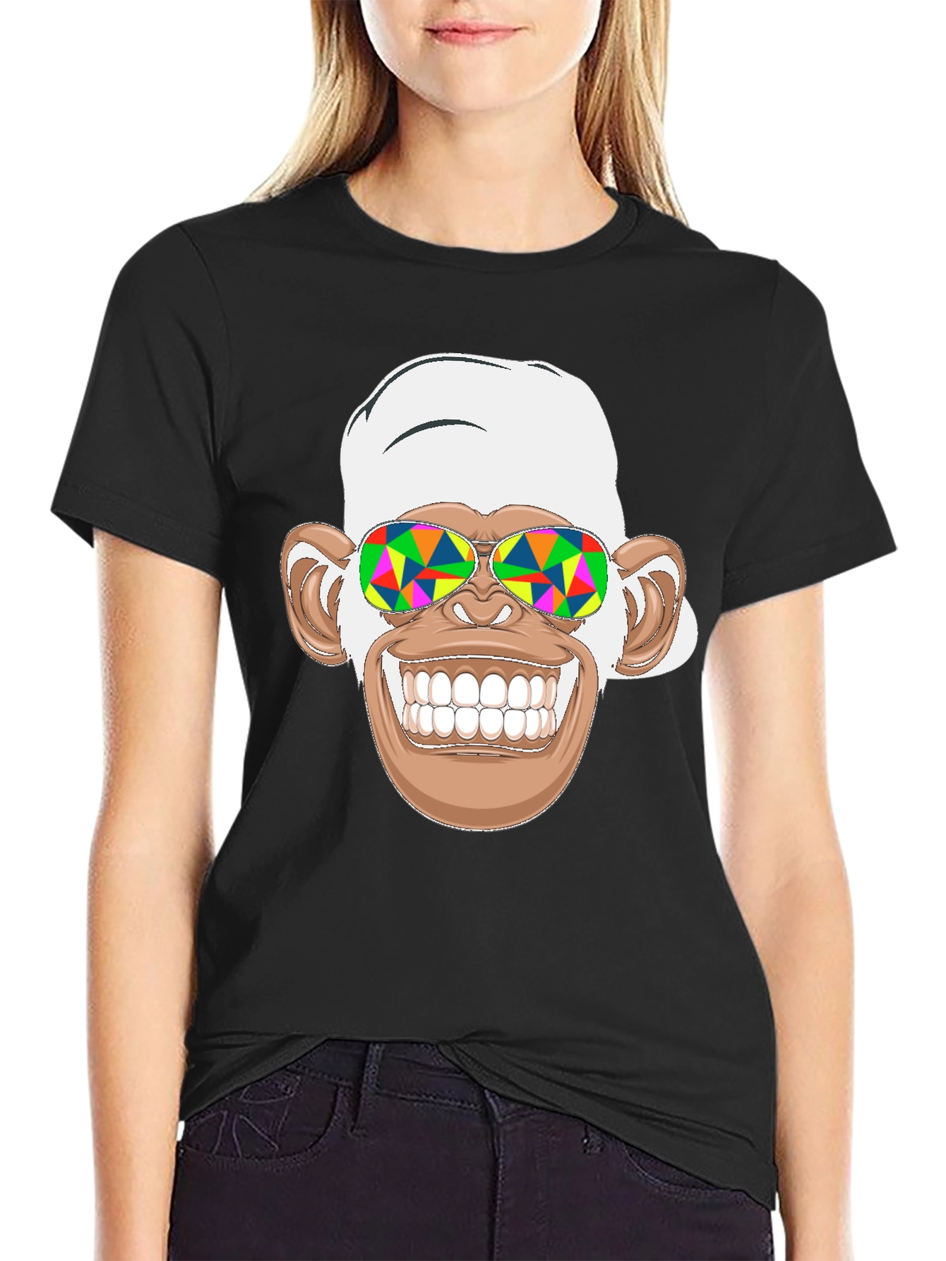 Black Funny Monkey Graphic Tee - Psychedelic Sunglasses Black T-Shirt view 2