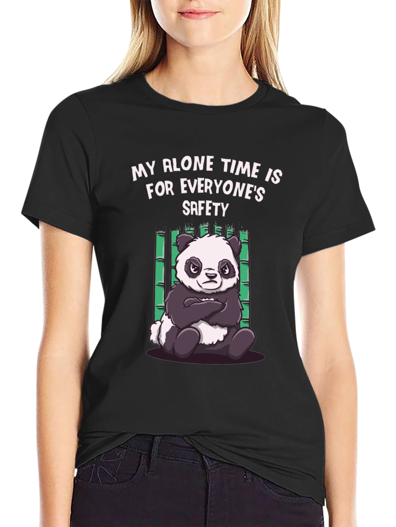 Black Funny Panda Alone Time T-Shirt view 2