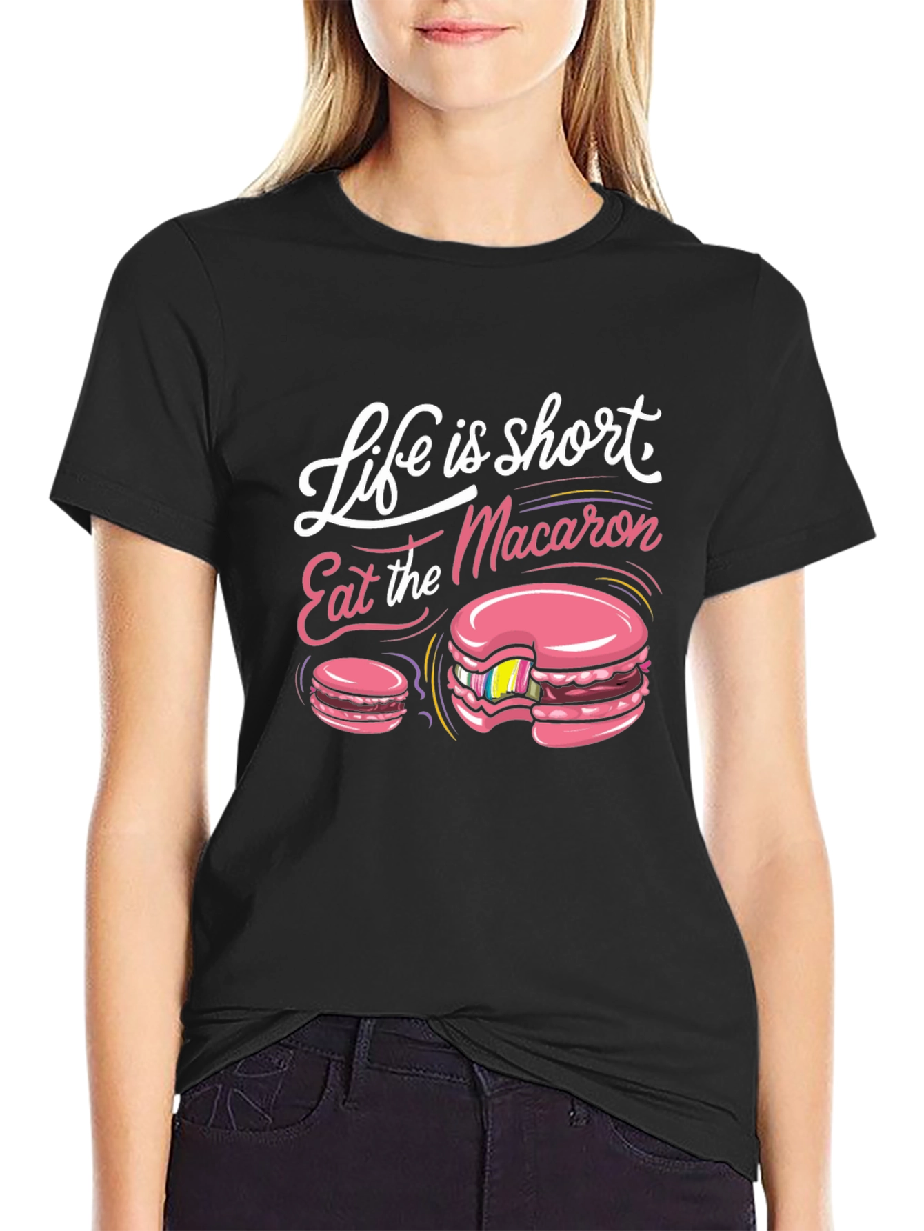 Black Life is Short Eat Macaron T-Shirt view 2