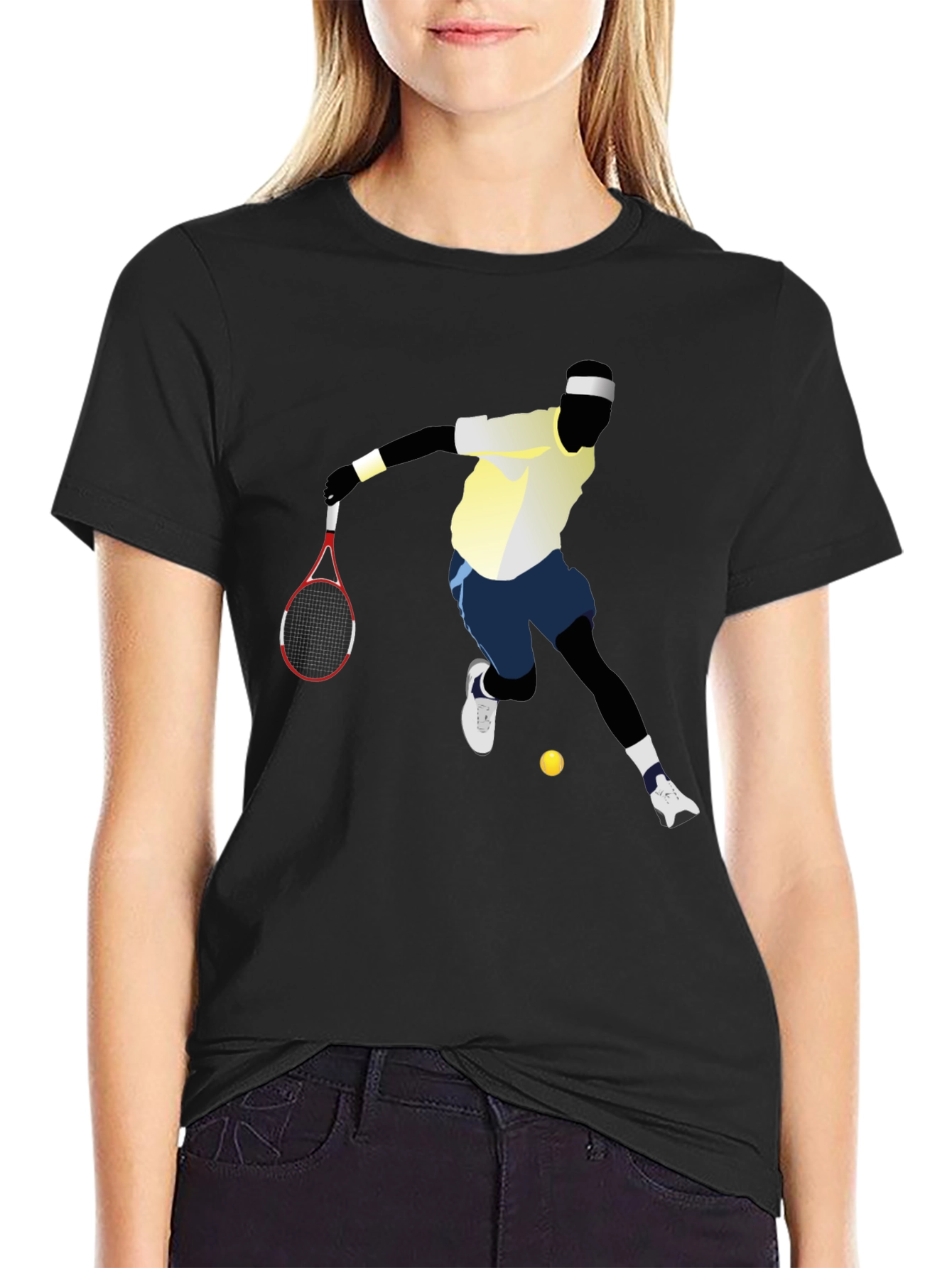 Black Tennis Player Graphic Tee - Black Cotton T-Shirt view 2