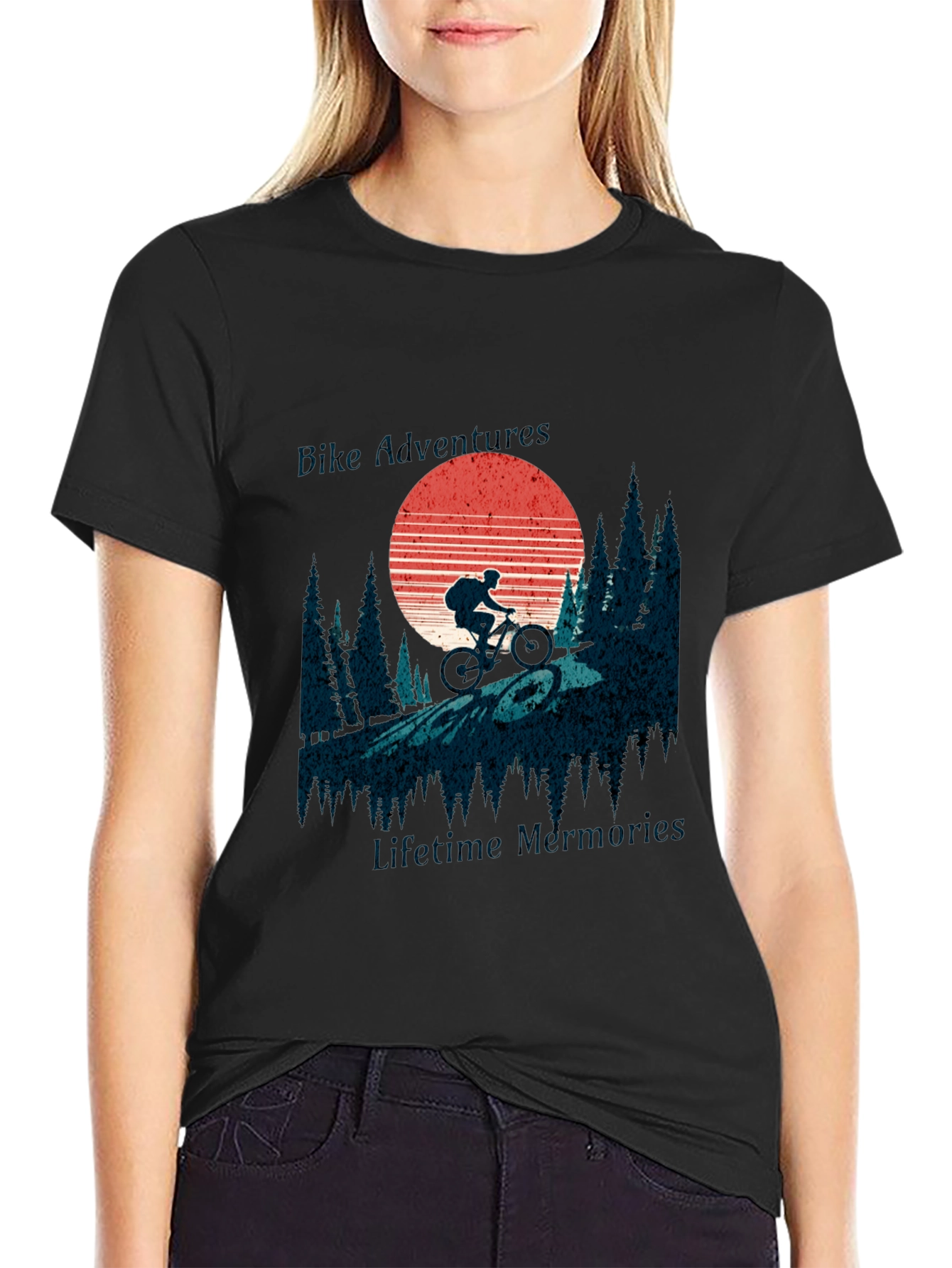 Black Bike Adventure Tee: Retro Mountain Biking Shirt view 2