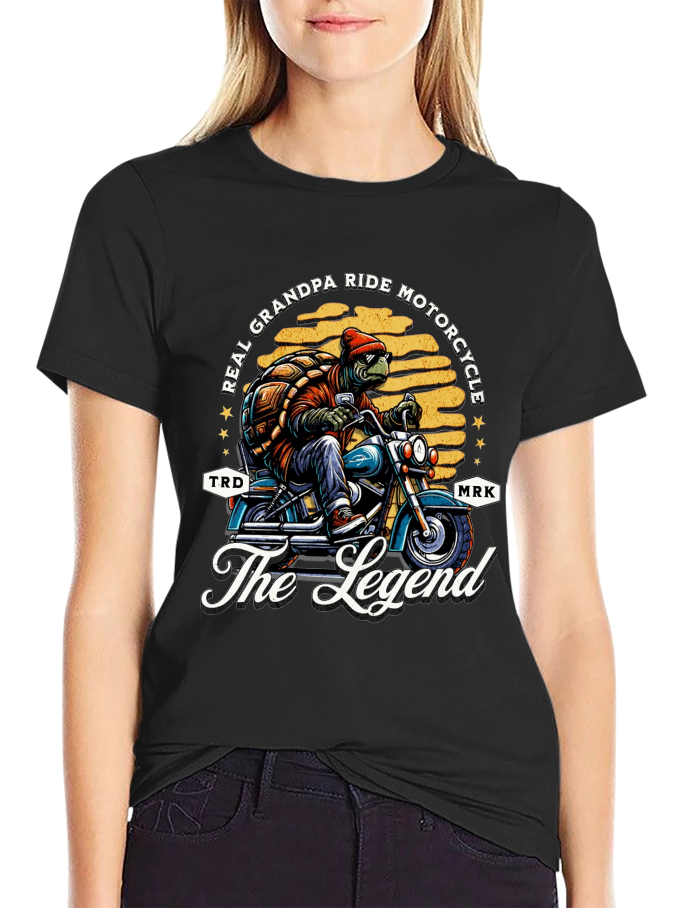 Black Grandpa Turtle Motorcycle T-Shirt - Ride Like a Legend view 2