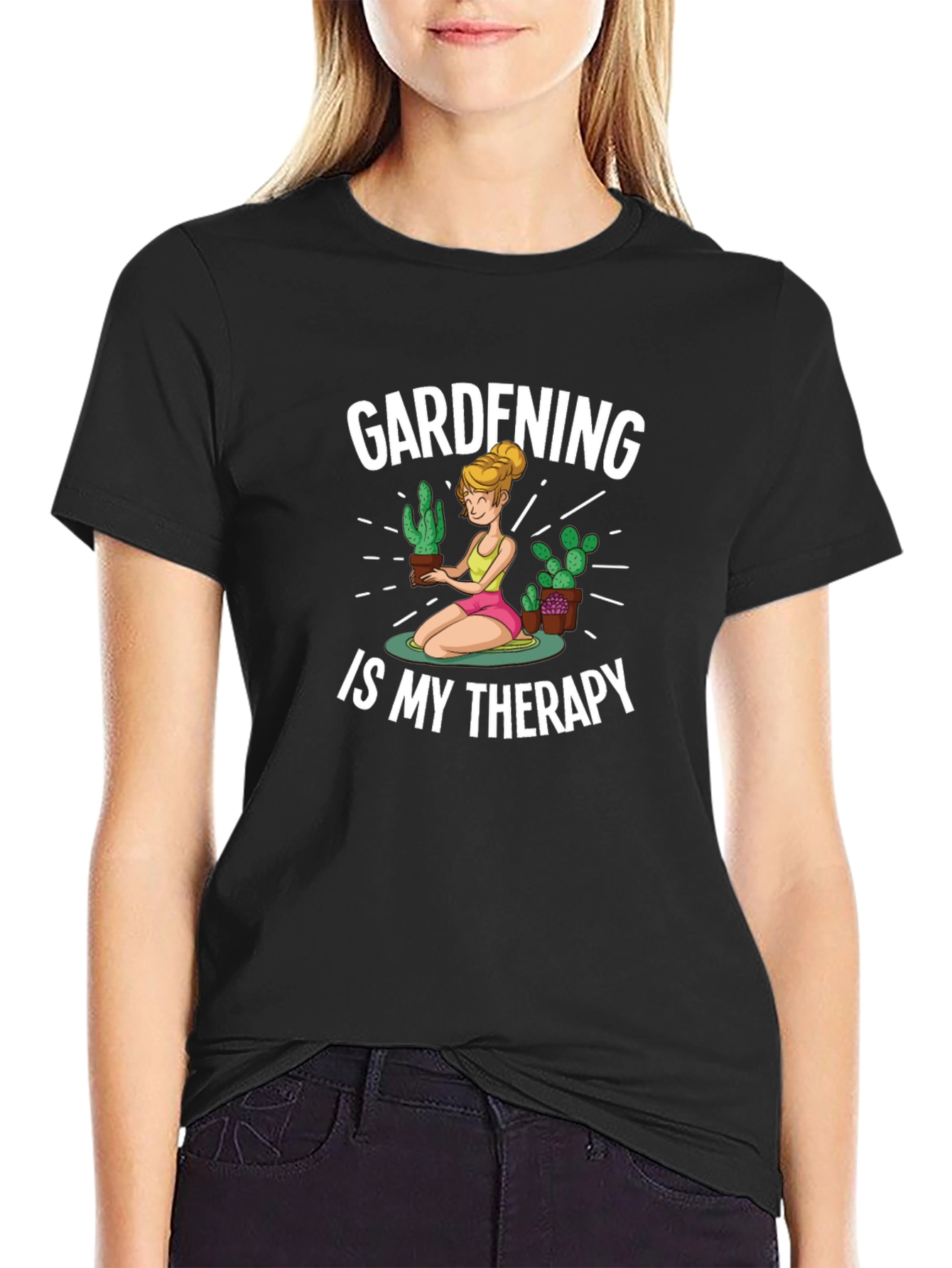 Black Gardening Therapy Graphic T-Shirt view 2